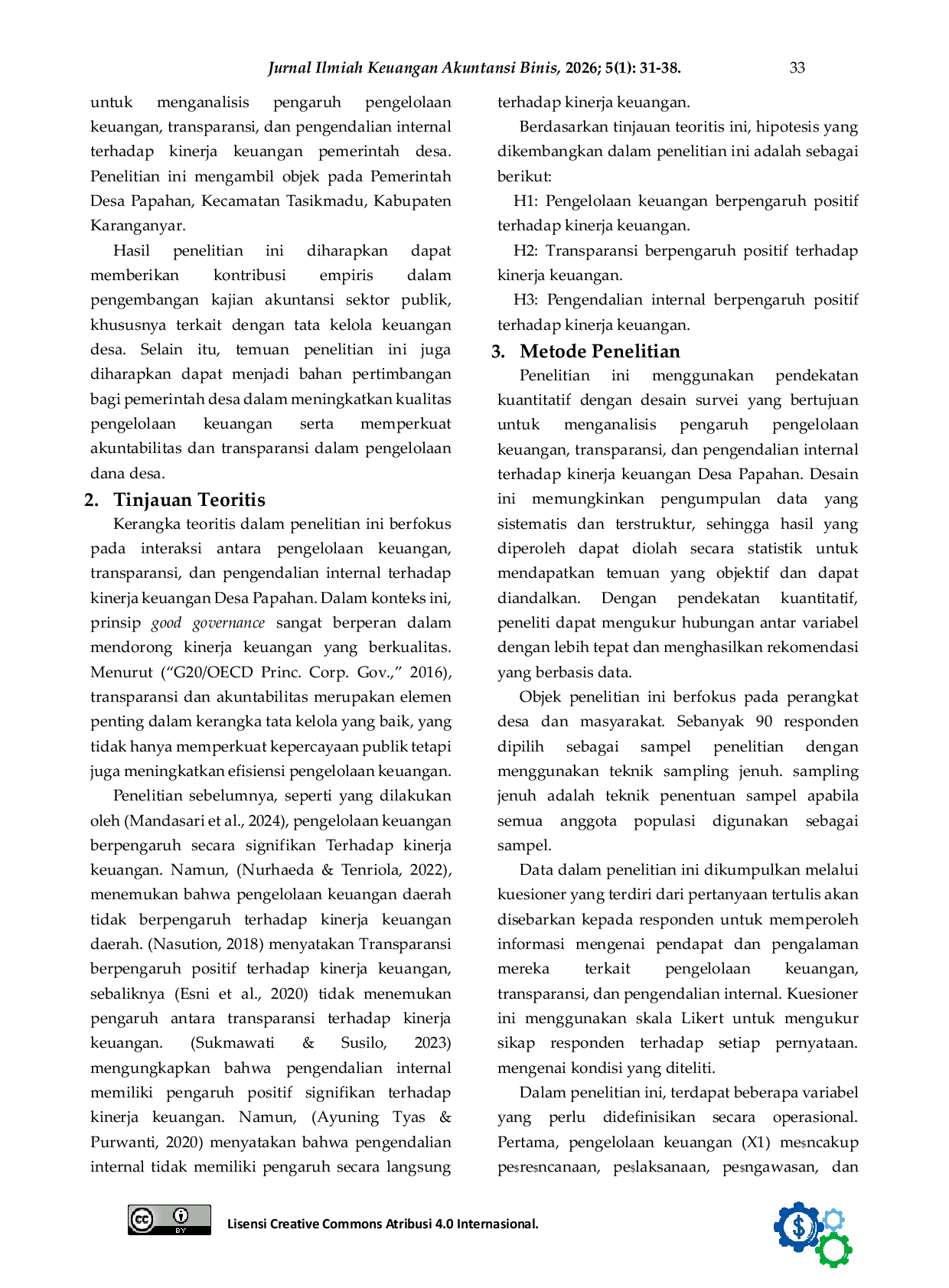 JURIS Pengelolaan Keuangan Transparansi dan Pengendalian Internal terhadap Kinerja Keuangan Desa Studi pada Pemerintah Desa Papahan Kabupaten Karanganyar