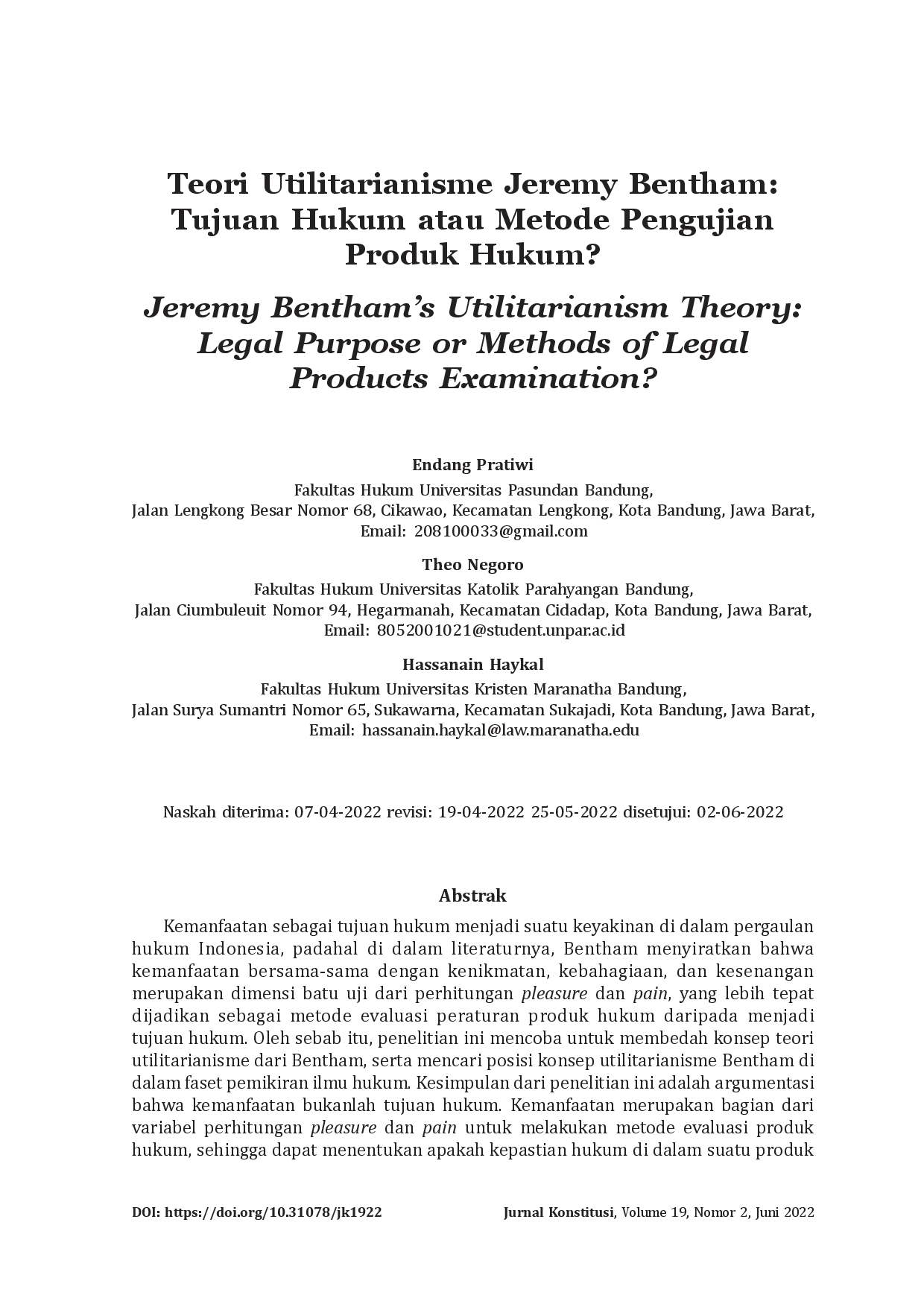 juris Teori Utilitarianisme Jeremy Bentham Tujuan Hukum Atau Metode Pengujian Produk Hukum