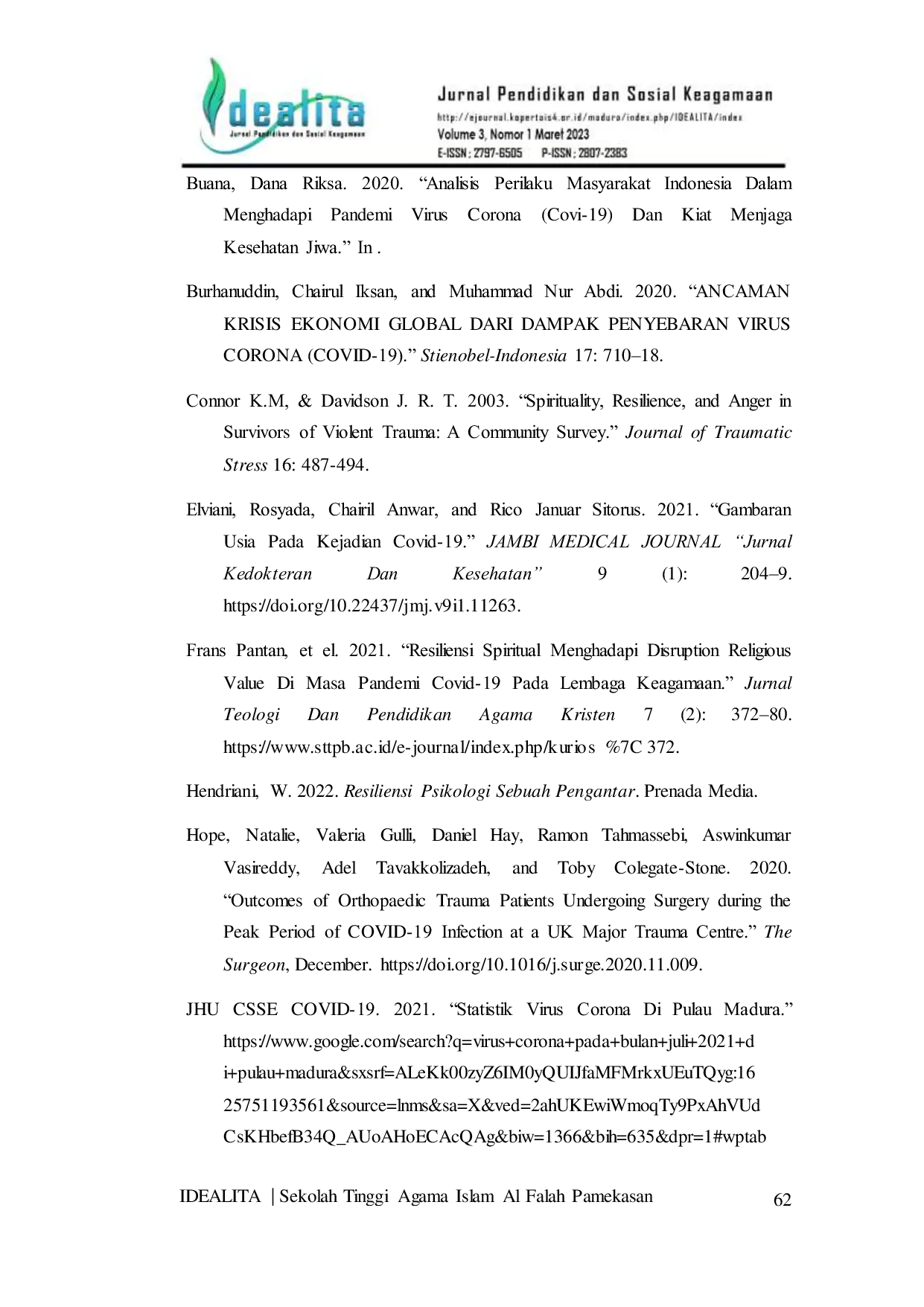 JURIS Resiliensi Masyarakat Pamekasan Madura Dalam Menghadapi Pandemi Covid 19