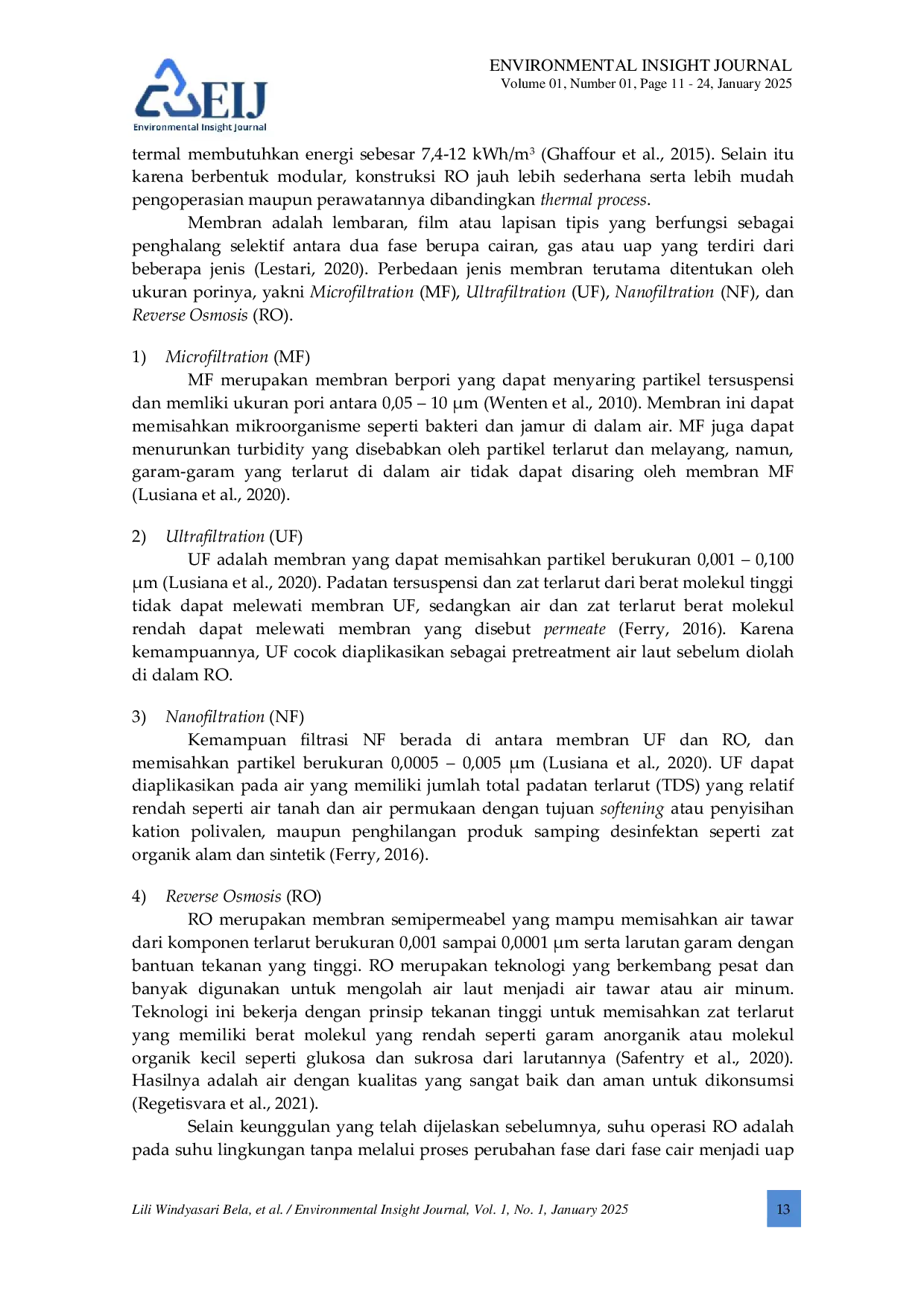 JURIS Studi Desalinasi Air Laut dengan Reverse Osmosis dan Ultrafiltration untuk Pulau Buaya Kabupaten Alor Nusa Tenggara Timur