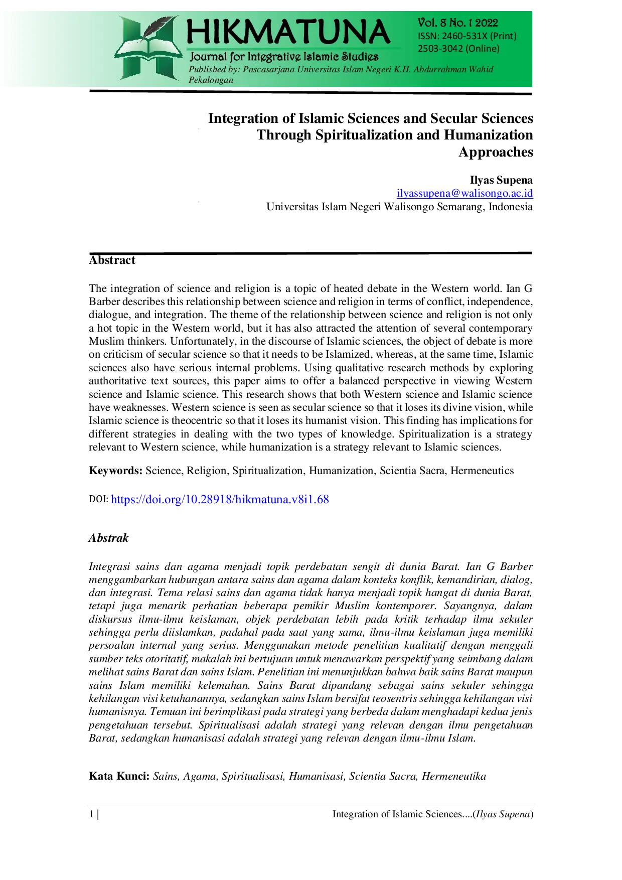 JURIS Integration of Islamic Sciences and Secular Sciences Through Spiritualization and Humanization Approaches
