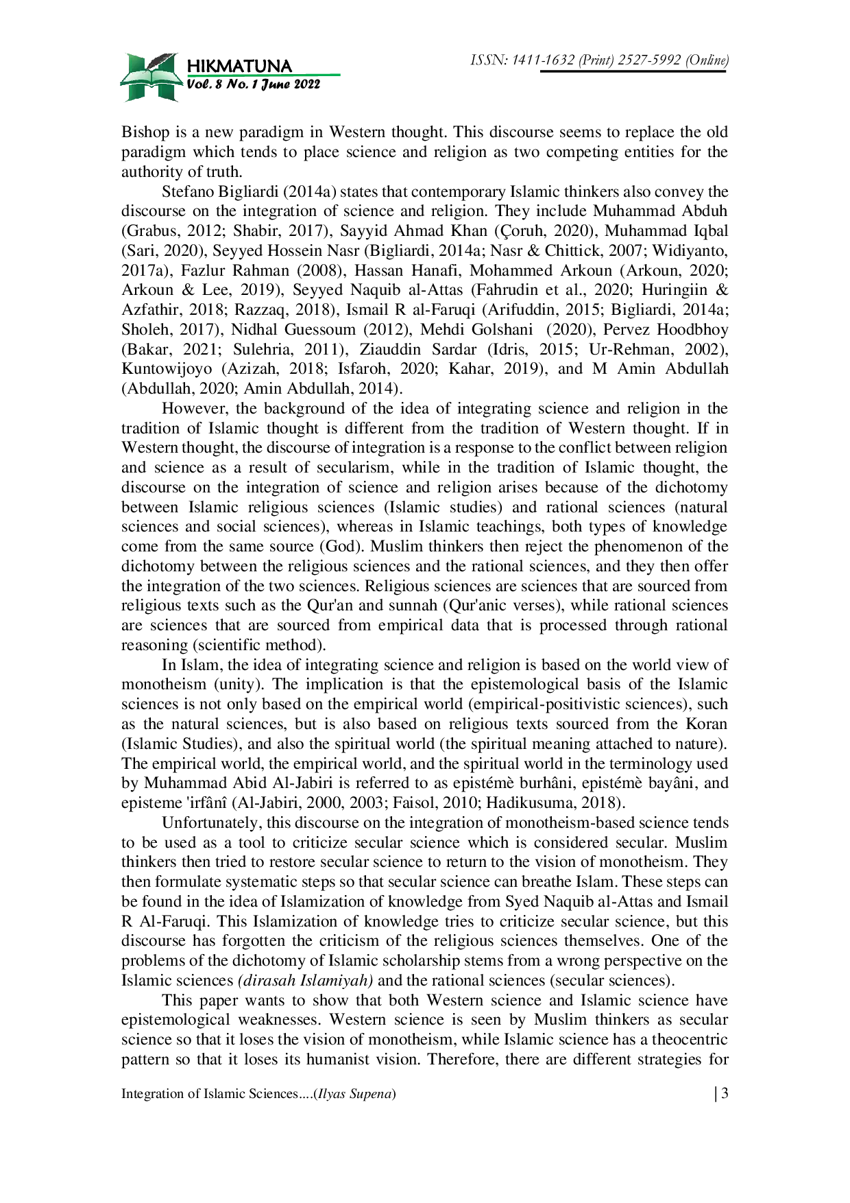 JURIS Integration of Islamic Sciences and Secular Sciences Through Spiritualization and Humanization Approaches