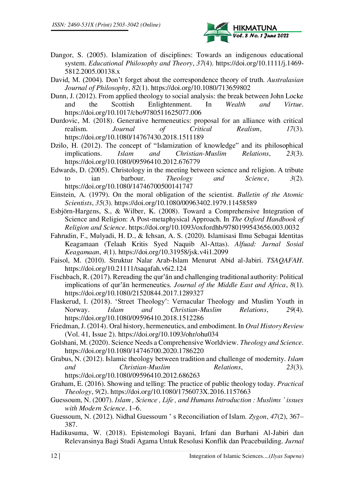 JURIS Integration of Islamic Sciences and Secular Sciences Through Spiritualization and Humanization Approaches