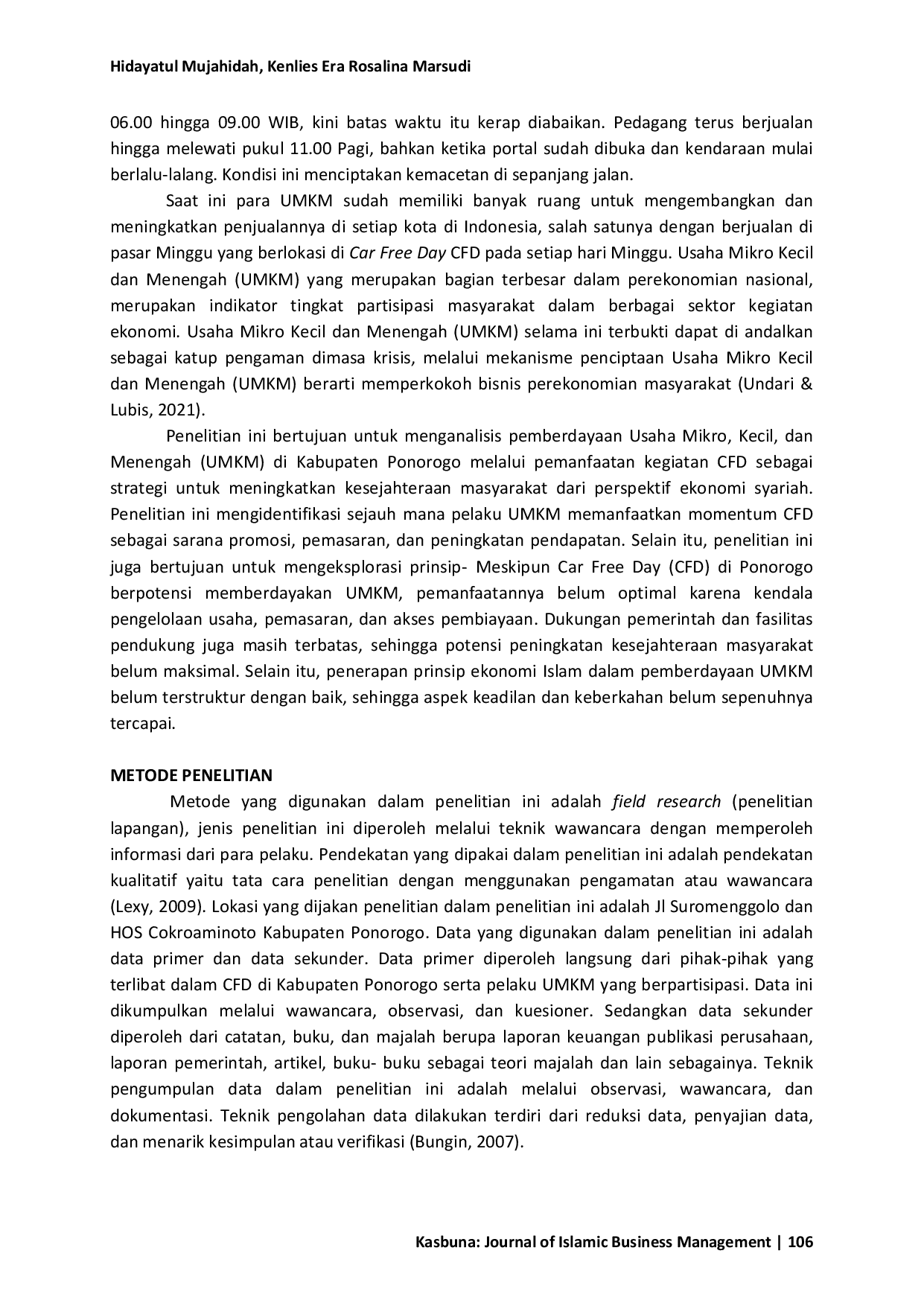 JURIS Pemberdayaan UMKM Untuk Kesejahteraan Masyarakat Melalui Pemanfaatan Car Free Day Di Kabupaten Ponorogo Perspektif Ekonomi Syariah