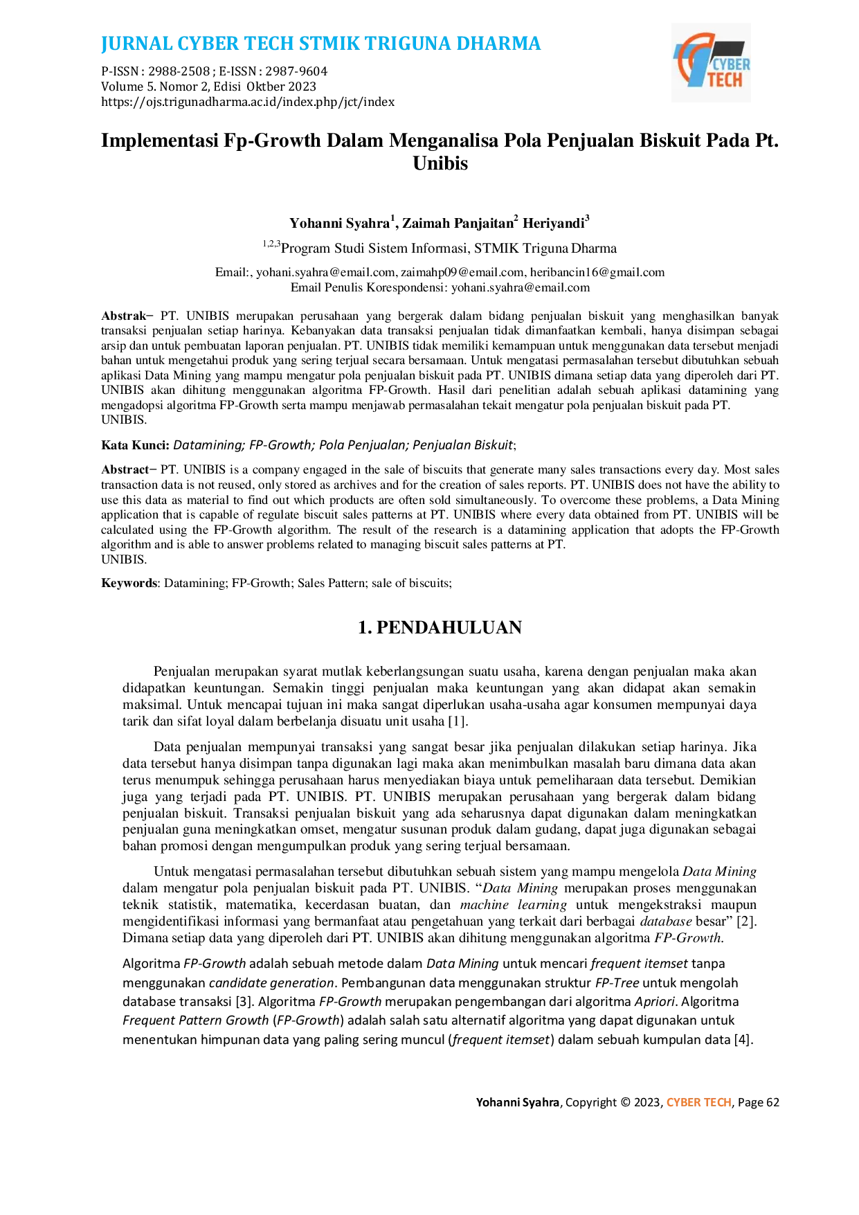 JURIS Implementasi Fp Growth Dalama Menganalisa Pola Penjualan Biskuit Pada PT Unibis