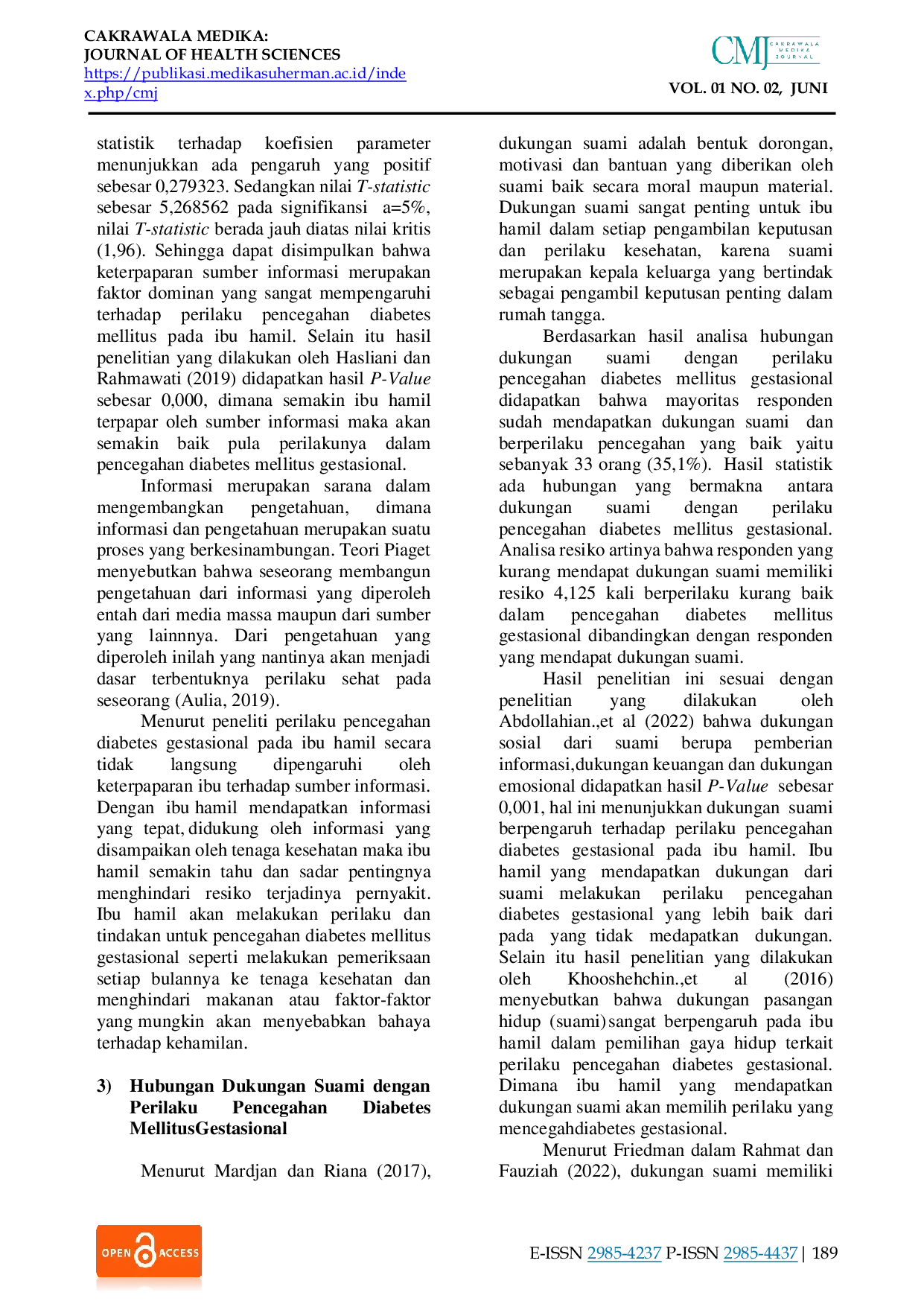 JURIS Hubungan Tingkat Pengetahuan Ibu Hamil Keterpaparan Sumber Informasi Dan Dukungan Suami Dengan Perilaku Pencegahan Diabetes Mellitus Gestasional Di Rs Sentra Medika Cikarang