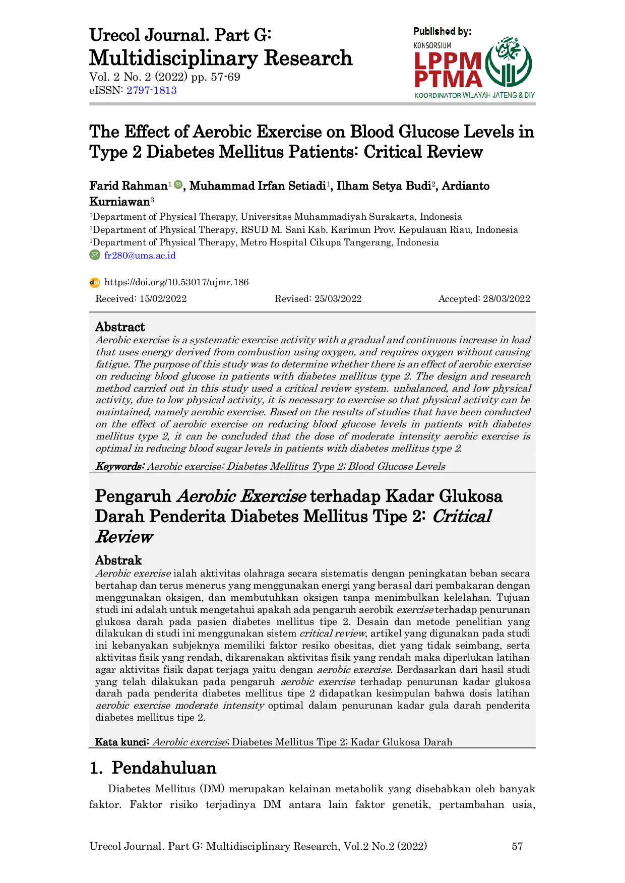 JURIS The Effect of Aerobic Exercise on Blood Glucose Levels in Type 2 Diabetes Mellitus Patients Critical Review