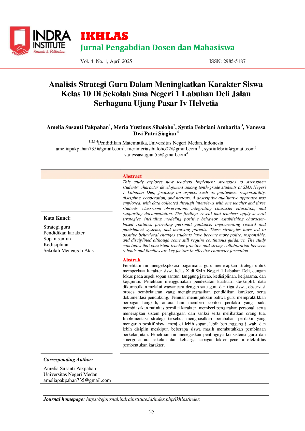 JURIS Analisis Strategi Guru Dalam Meningkatkan Karakter Siswa Kelas 10 Di Sekolah Sma Negeri 1 Labuhan Deli Jalan Serbaguna Ujung Pasar Iv Helvetia