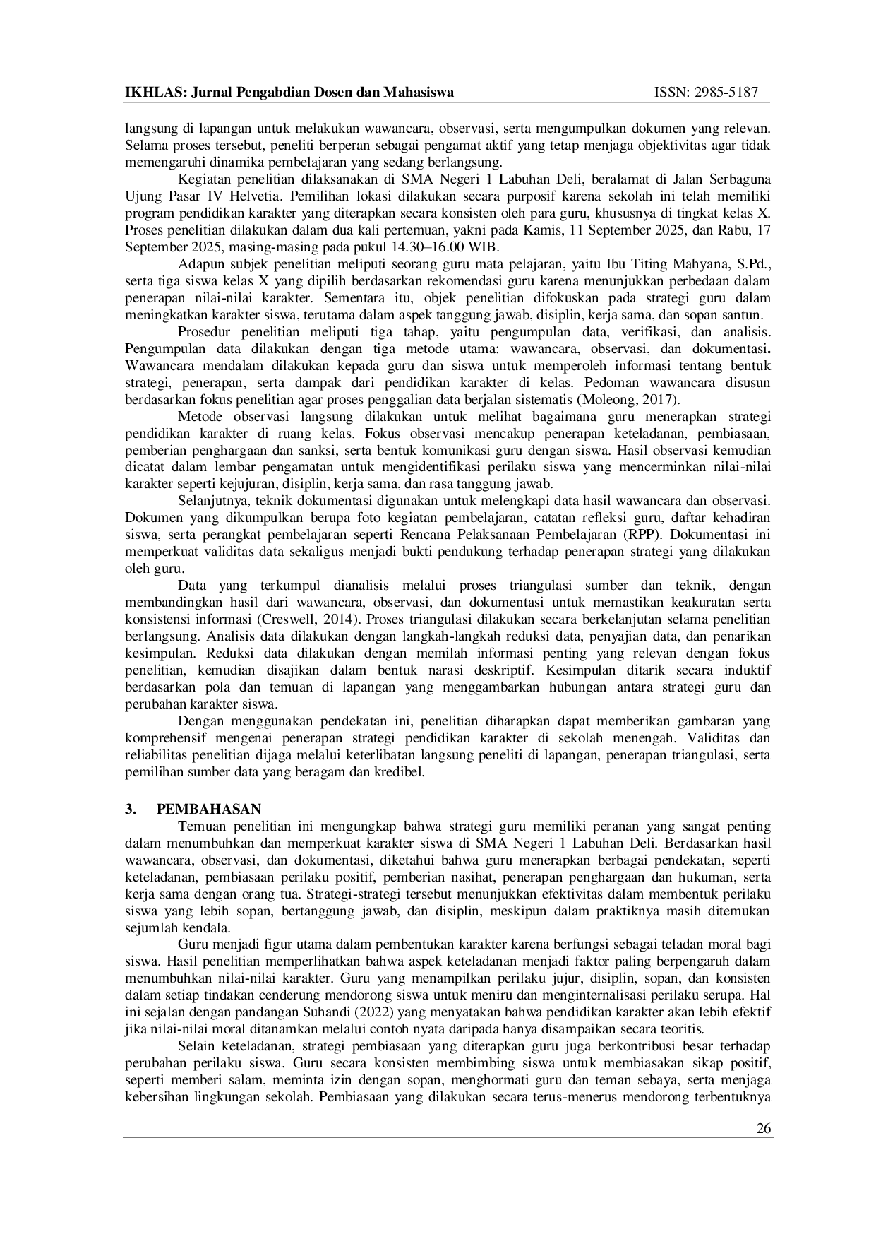 JURIS Analisis Strategi Guru Dalam Meningkatkan Karakter Siswa Kelas 10 Di Sekolah Sma Negeri 1 Labuhan Deli Jalan Serbaguna Ujung Pasar Iv Helvetia