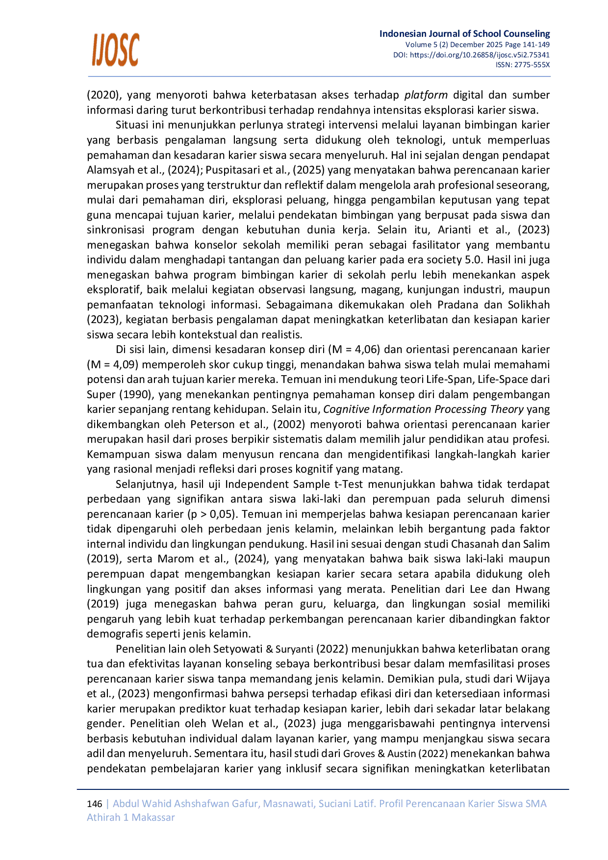 JURIS Profil Perencanaan Karier Siswa SMA Athirah 1 Makassar