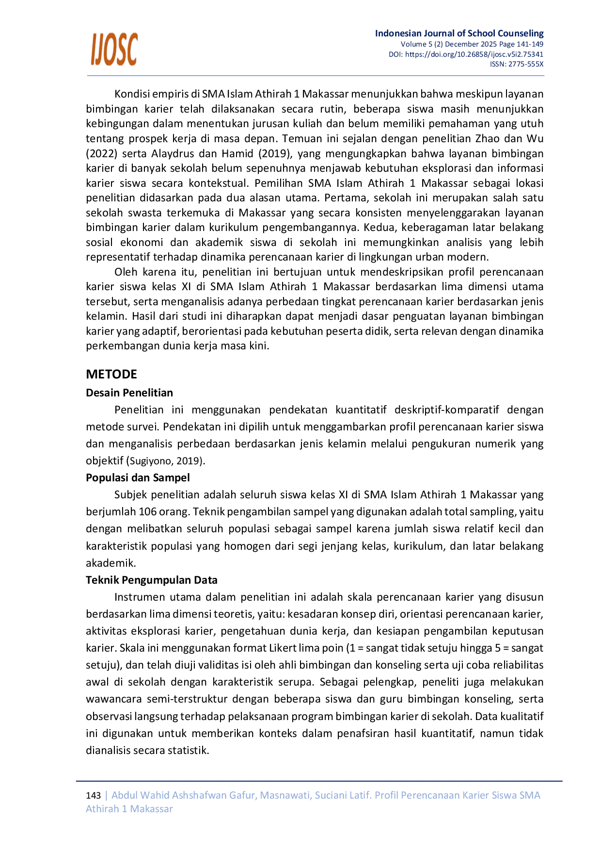 JURIS Profil Perencanaan Karier Siswa SMA Athirah 1 Makassar