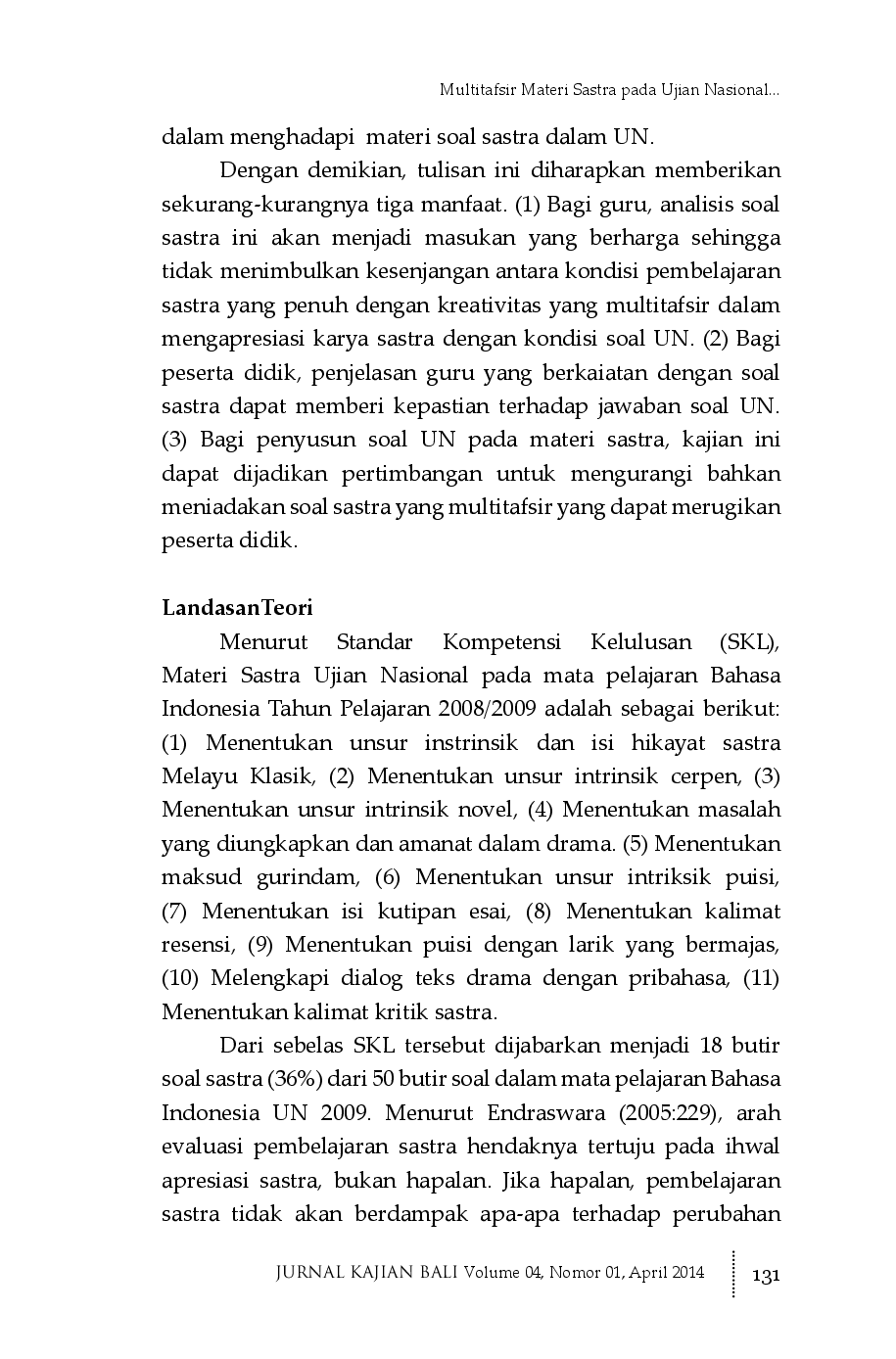 juris Multitafsir Materi Sastra pada Ujian Nasional Studi Kasus di SMAN 8 Denpasar