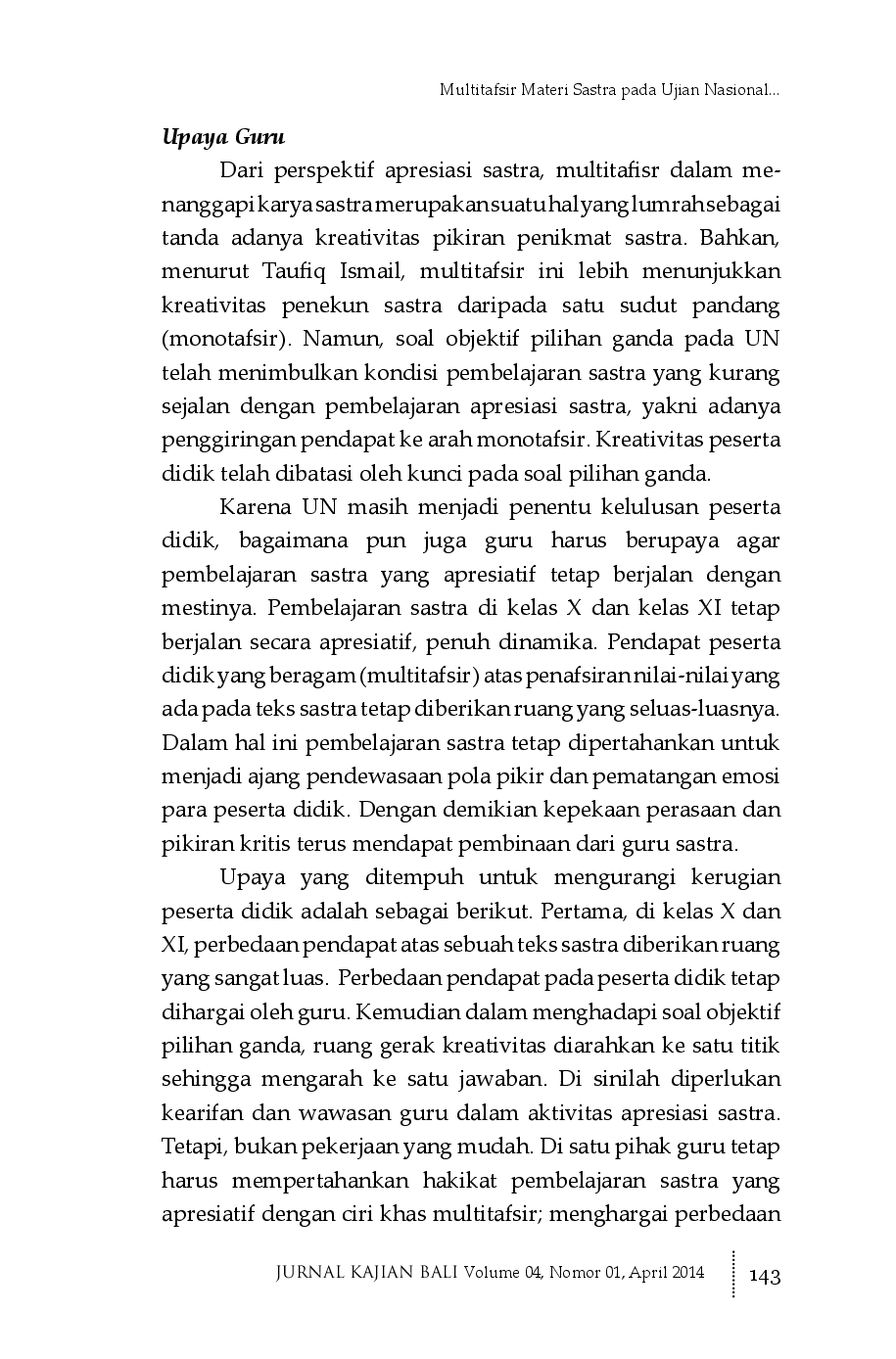 juris Multitafsir Materi Sastra pada Ujian Nasional Studi Kasus di SMAN 8 Denpasar