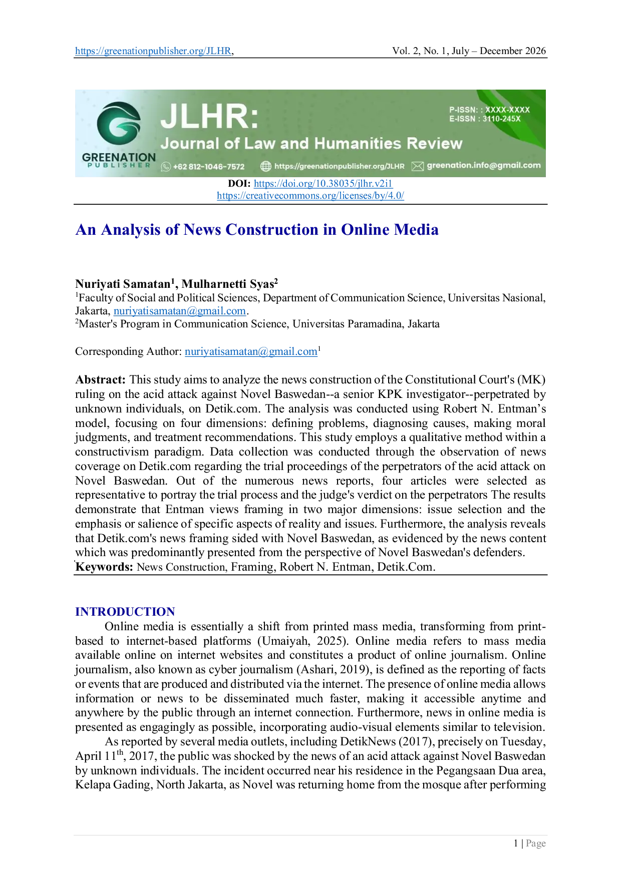 JURIS An Analysis of News Construction in Online Media