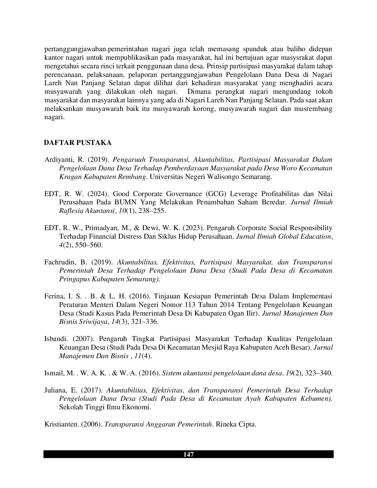 JURIS Model Pengelolaan Dana Desa Berbasis Good Governance Studi Kasus Nagari Lareh Nan Panjang Selatan