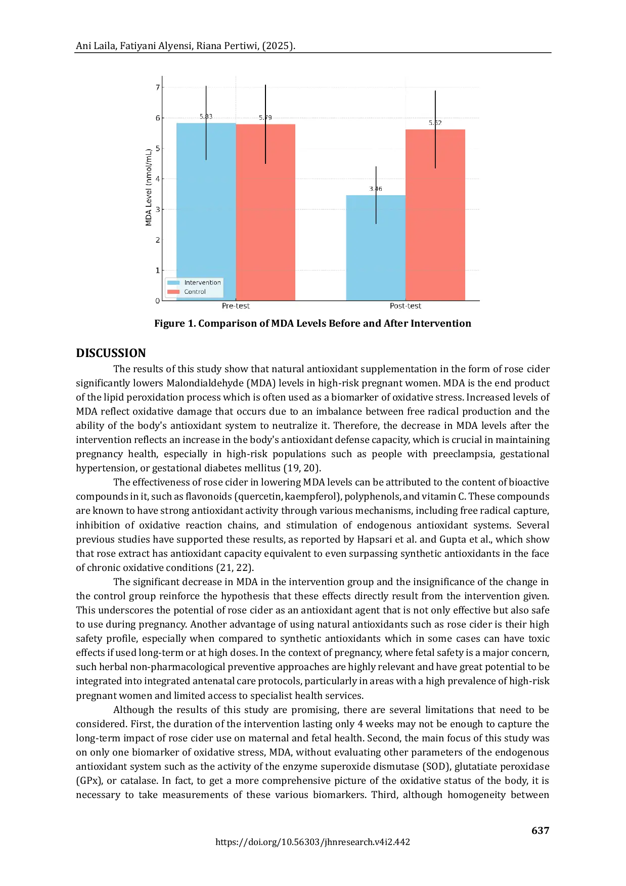 JURIS Effect of Natural Antioxidant Supplementation of Rose Cider Rosa Damascena on Oxidative Stress in High Risk Pregnant Women An Analysis of Malondialdehyde MDA Biomarkers