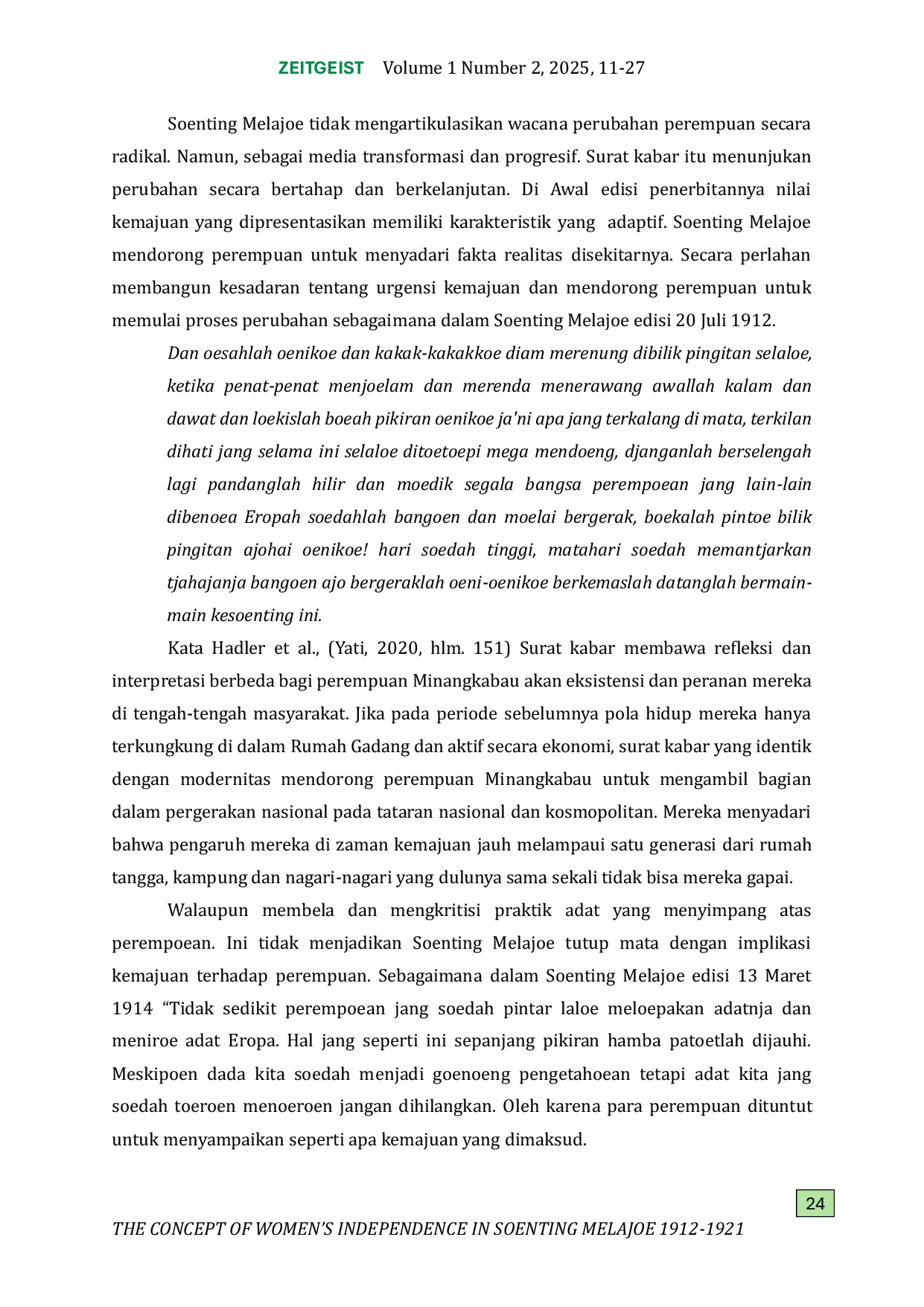 JURIS Konsep Kemandirian Perempuan dalam Soenting Melajoe 1912 1921