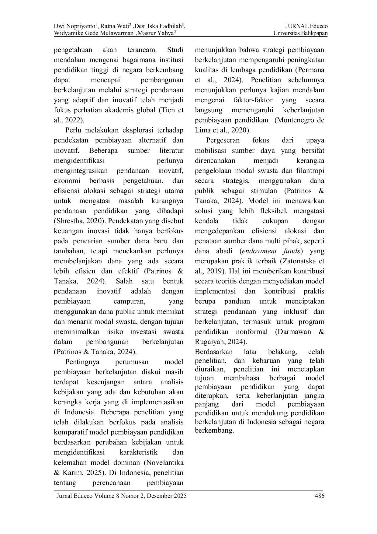 JURIS Pembiayaan Berkelanjutan Pendidikan Indonesia Integrasi Kemitraan Dana Abadi dan Wakaf