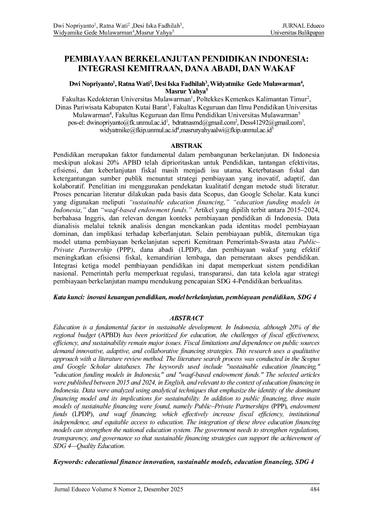 JURIS Pembiayaan Berkelanjutan Pendidikan Indonesia Integrasi Kemitraan Dana Abadi dan Wakaf