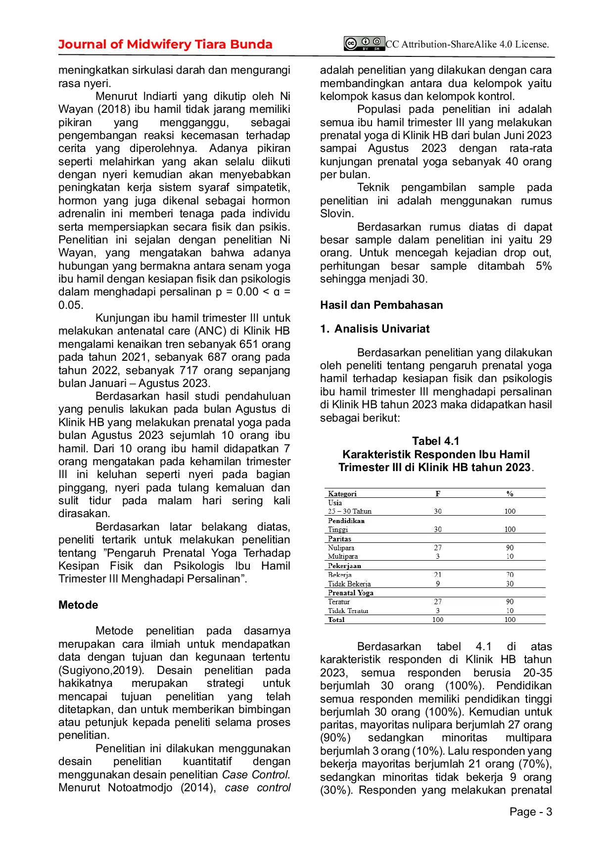 JURIS Pengaruh Antara Keteraturan Prenatal Yoga Terhadap Kesiapan Fisik Dan Psikologis Ibu Hamil Trimester III Menghadapi Persalinan Di Klinik Hb Tahun 2023