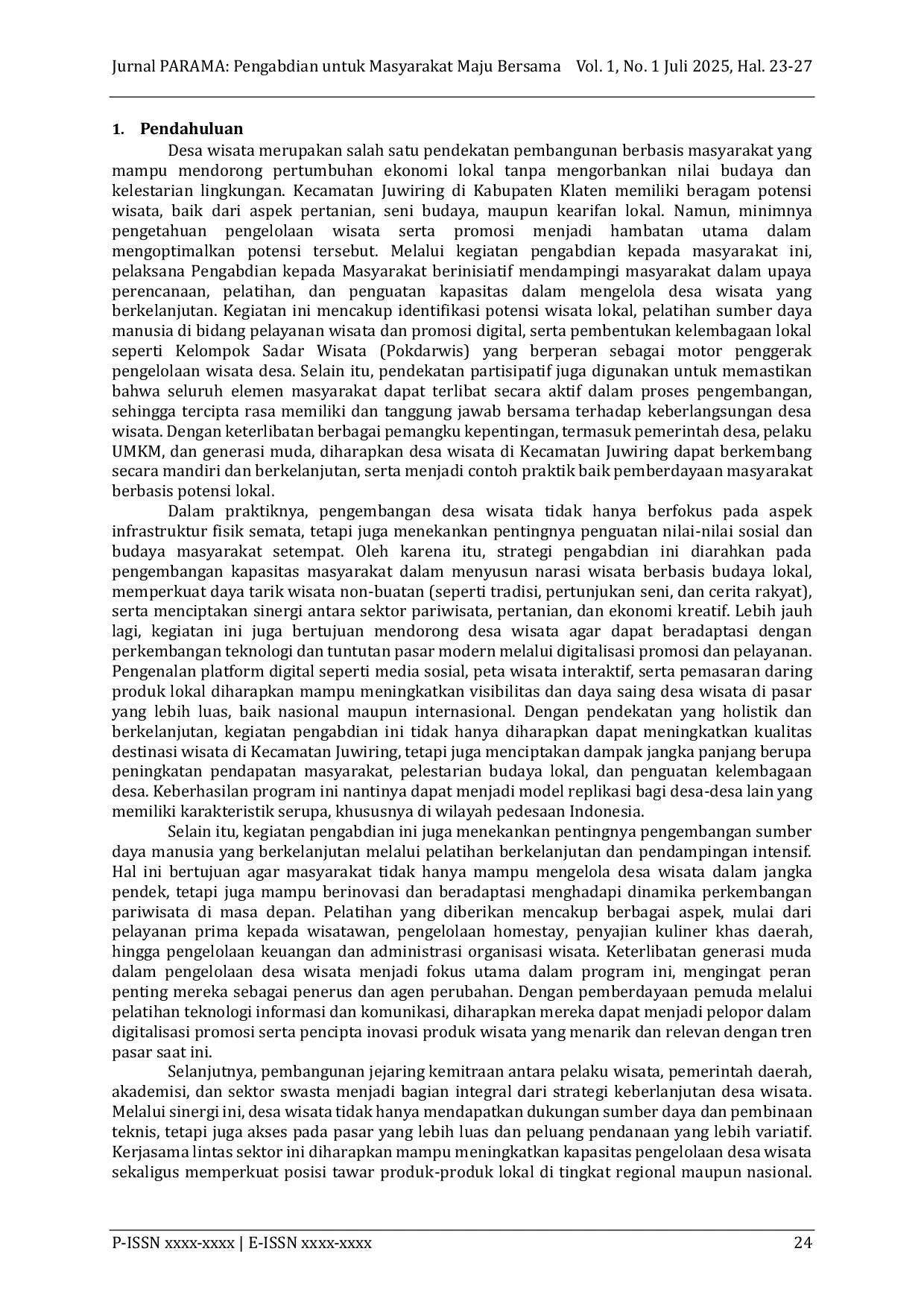 JURIS Pengembangan Potensi Desa Wisata di Kecamatan Juwiring Klaten Jawa Tengah