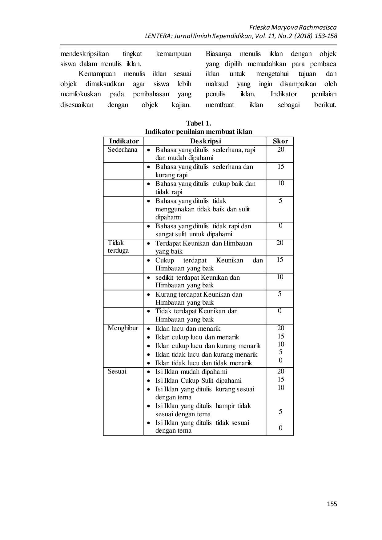 JURIS Kemampuan Menulis Iklan Sesuai Objek pada Siswa Kelas IX SMP Negeri 3 Bandar Lampung