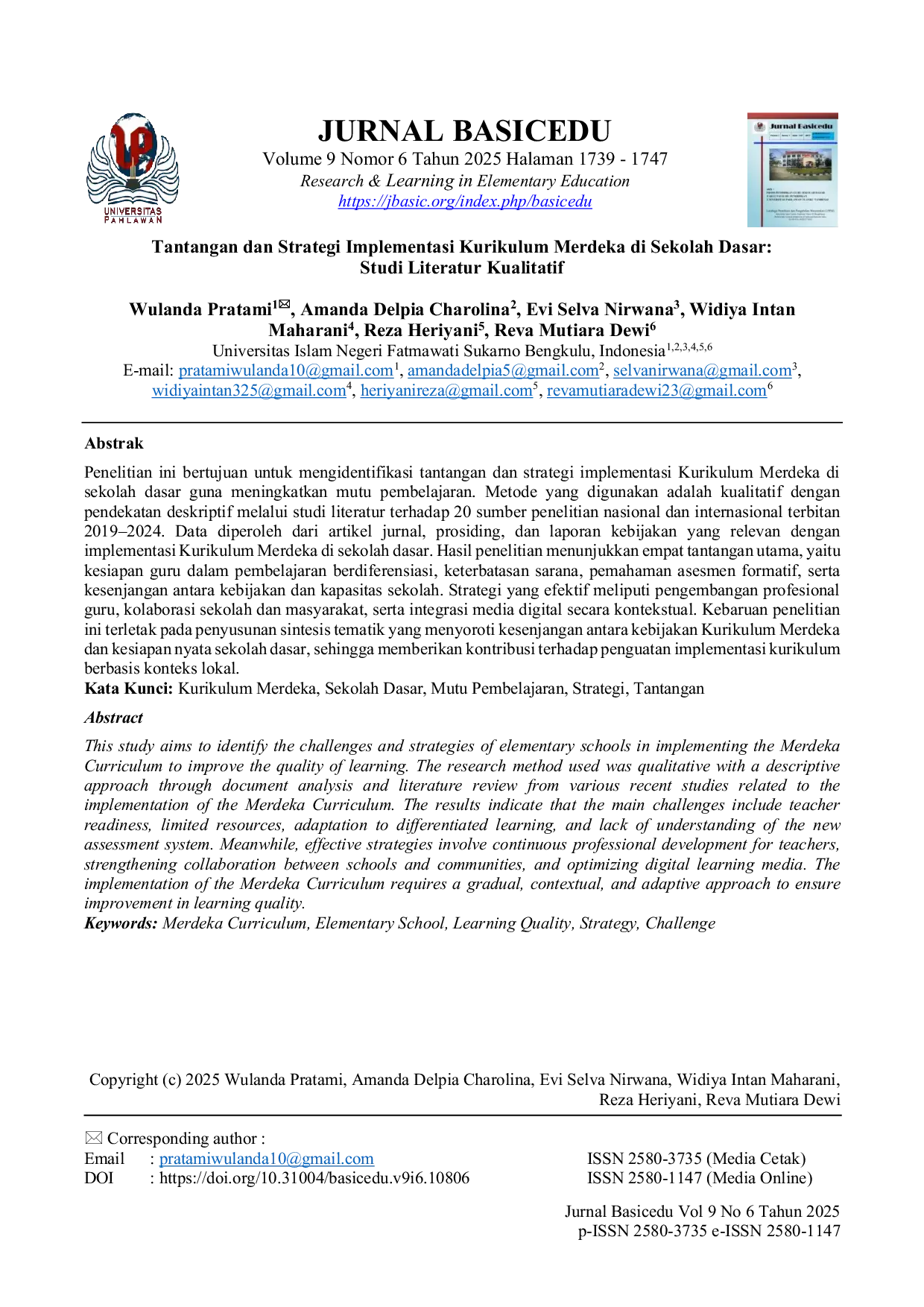 JURIS Tantangan dan Strategi Implementasi Kurikulum Merdeka di Sekolah Dasar Studi Literatur Kualitatif
