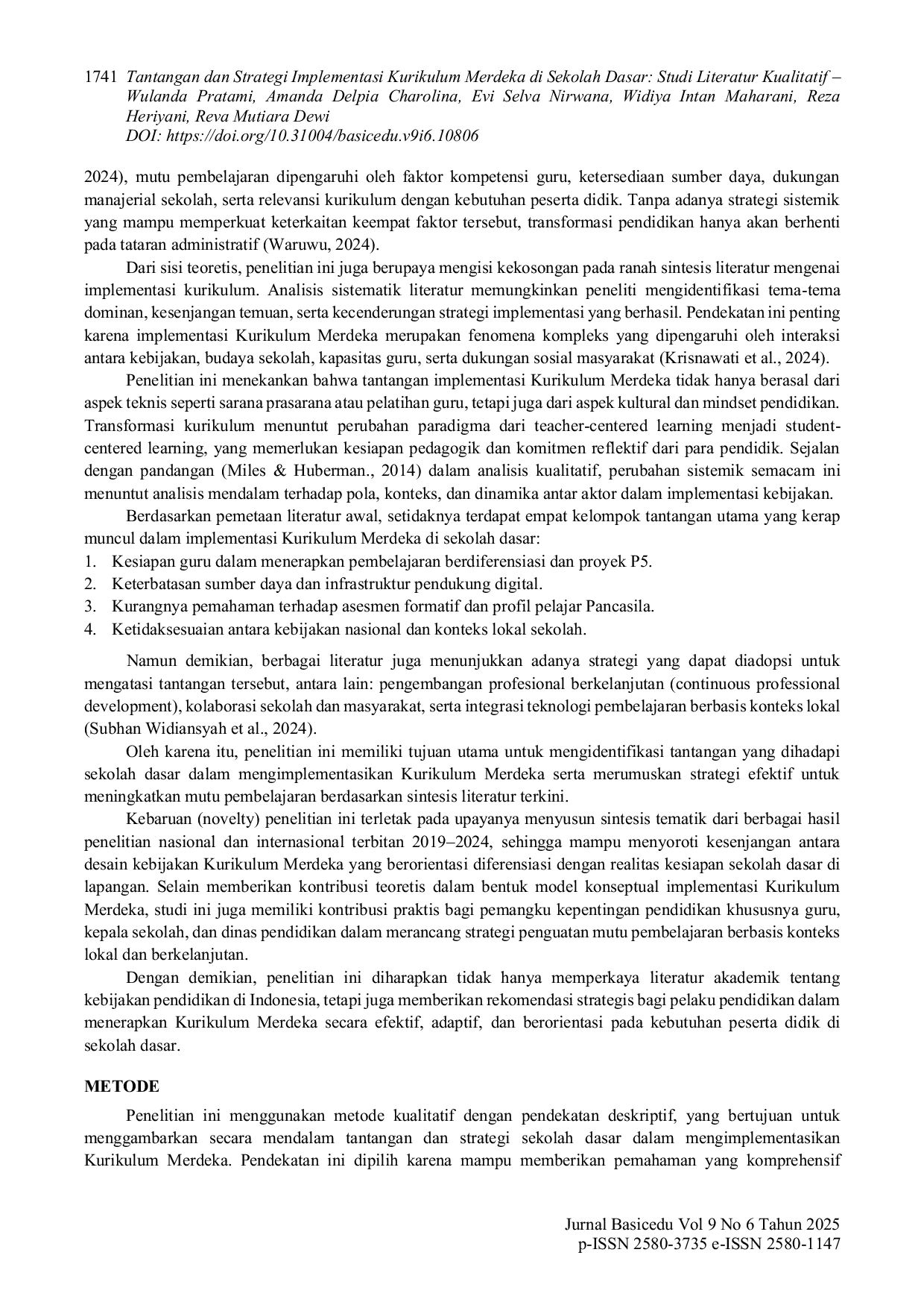 JURIS Tantangan dan Strategi Implementasi Kurikulum Merdeka di Sekolah Dasar Studi Literatur Kualitatif