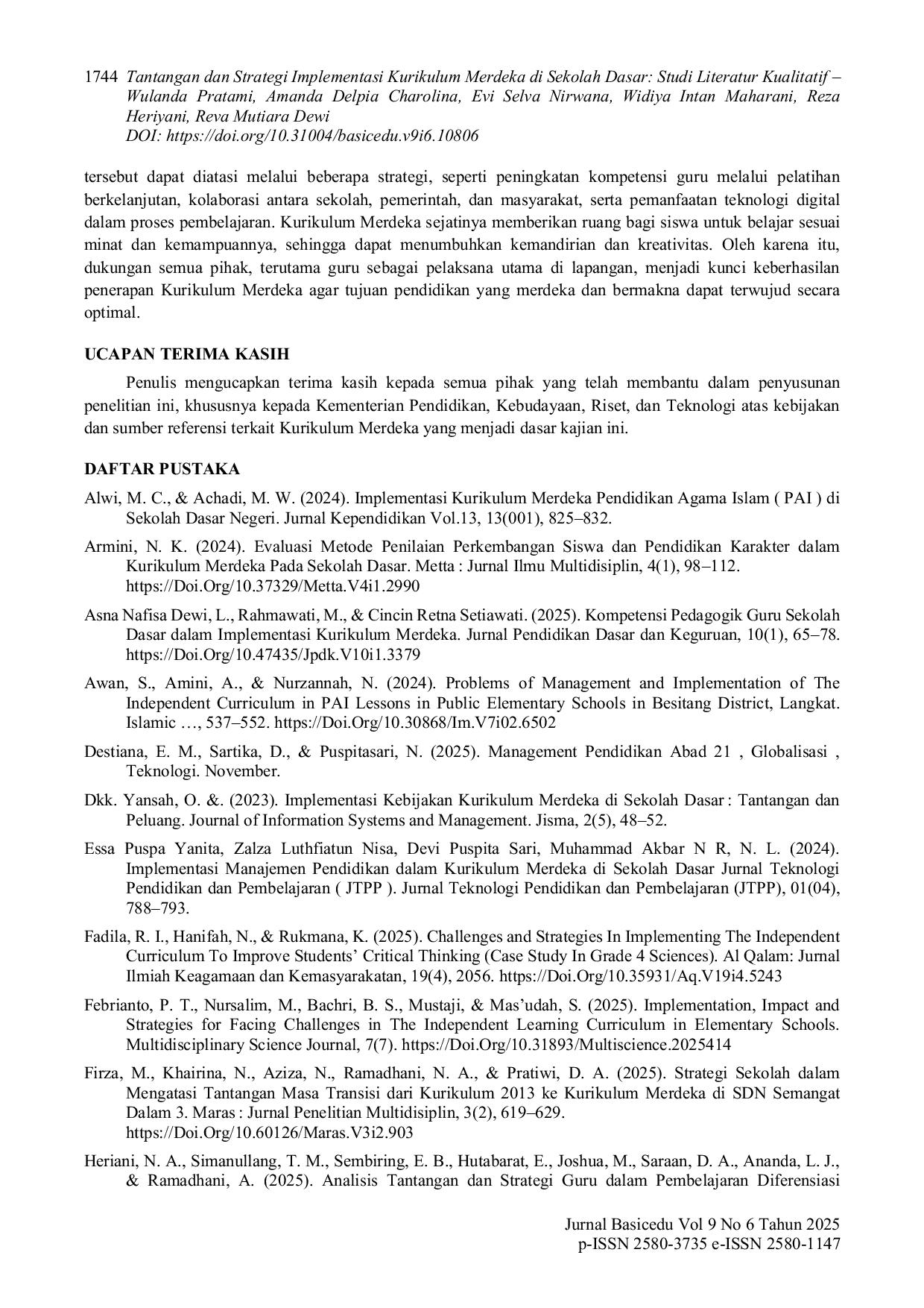 JURIS Tantangan dan Strategi Implementasi Kurikulum Merdeka di Sekolah Dasar Studi Literatur Kualitatif