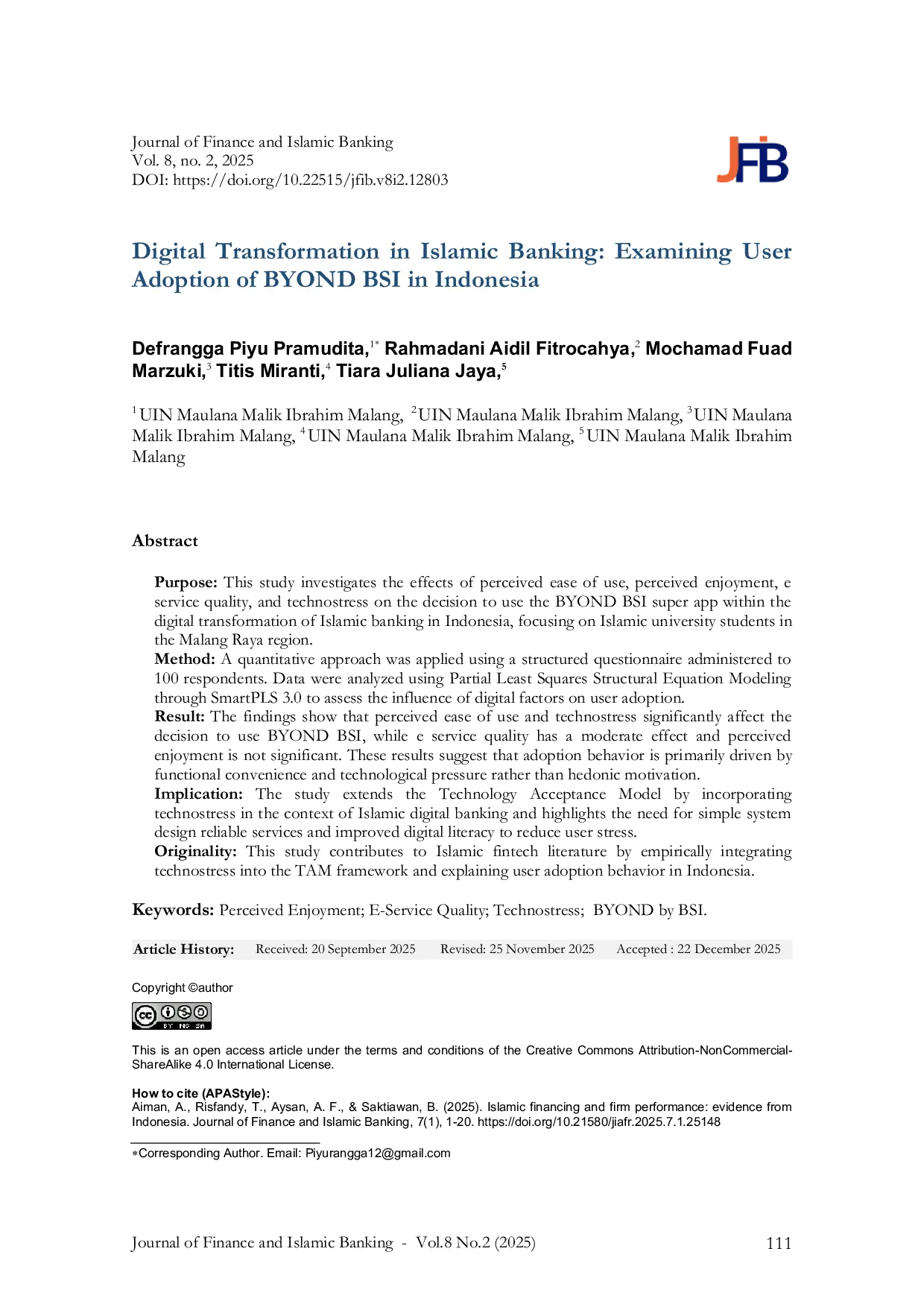 JURIS Digital Transformation in Islamic Banking Examining User Adoption of BYOND BSI in Indonesia