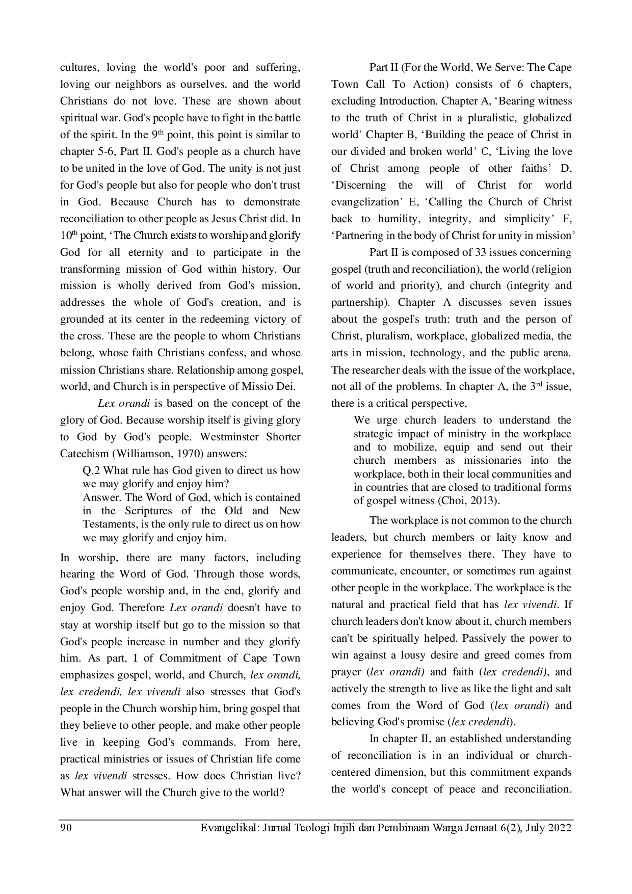 juris The Role of Christians in The Correlation between The Notion of Lex Orandi Lex Credendi Lex Vivendi and The Commitment of Cape Town