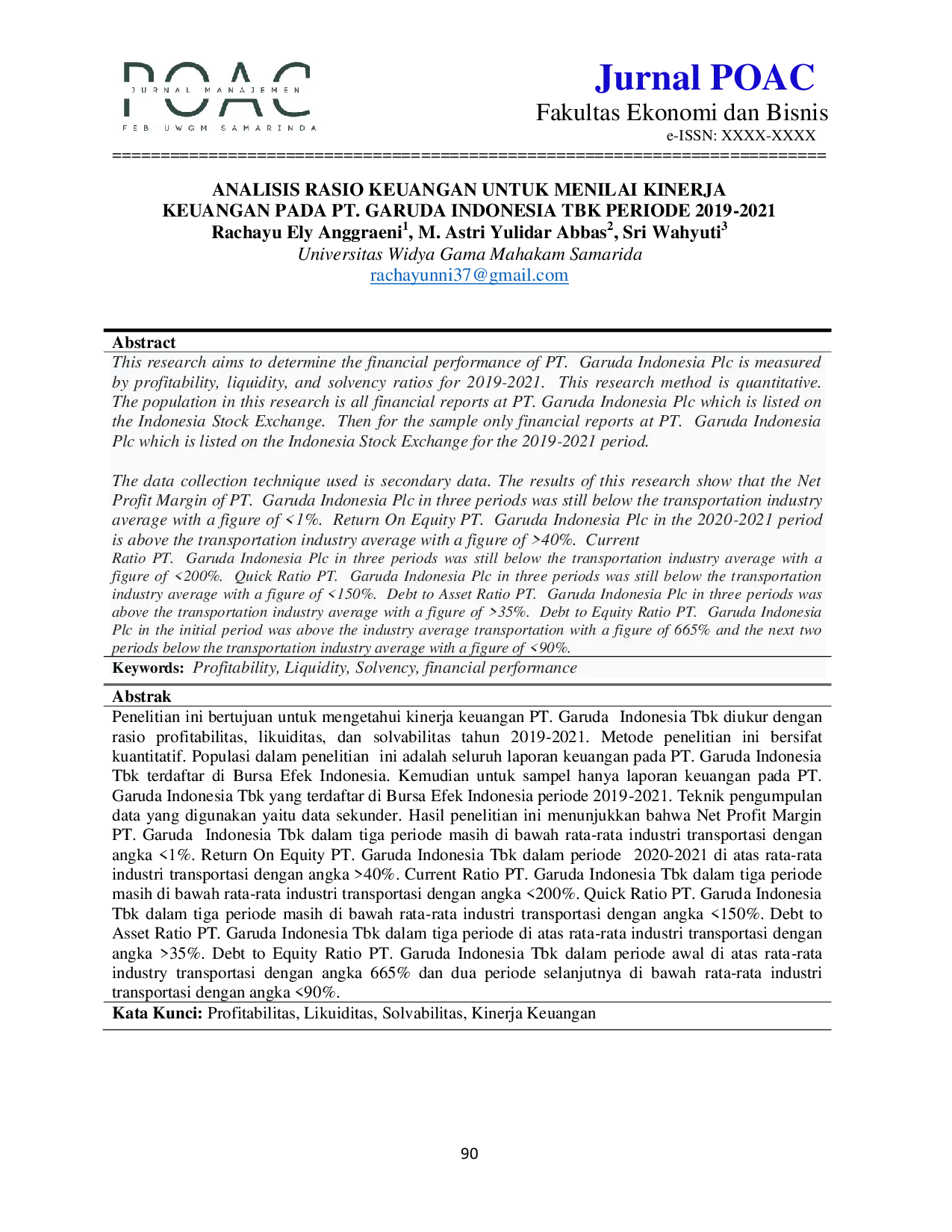 JURIS Analisis Rasio Keuangan Untuk Menilai Kinerja Keuangan Pada PT Garuda Indonesia Tbk Periode 2019 2021