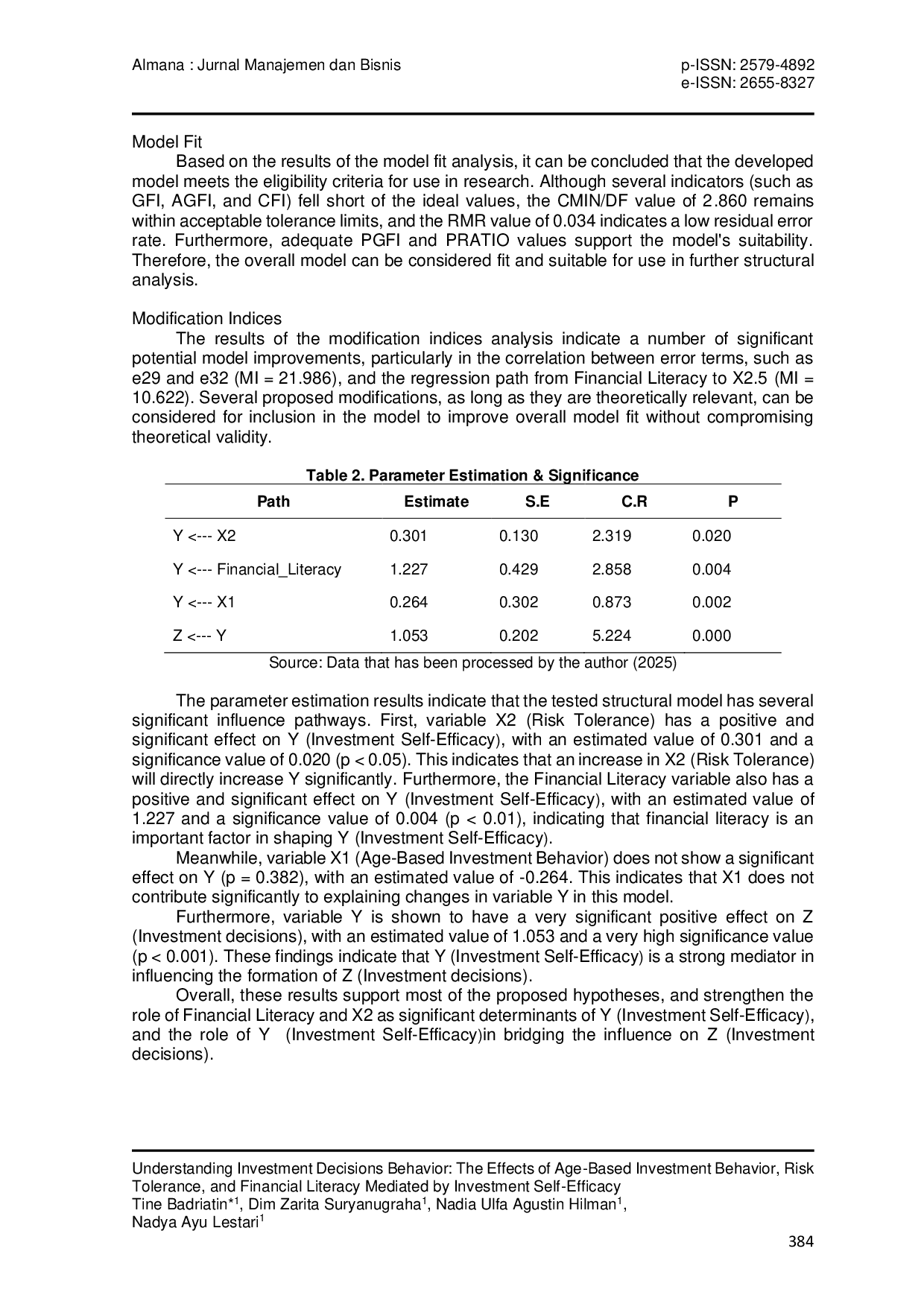 JURIS Understanding Investment Decisions Behavior The Effects of Age Based Investment Behavior Risk Tolerance and Financial Literacy Mediated by Investment Self Efficacy