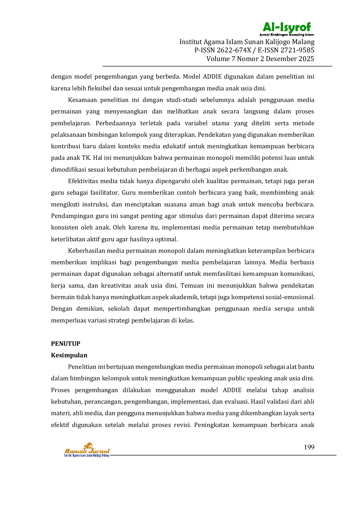 JURIS Pengembangan Permainan Monopoli Melalui Bimbingan Kelompok Untuk Meningkatkan Public Speaking Di KB PKK Tunas Bangsa Sidorejo