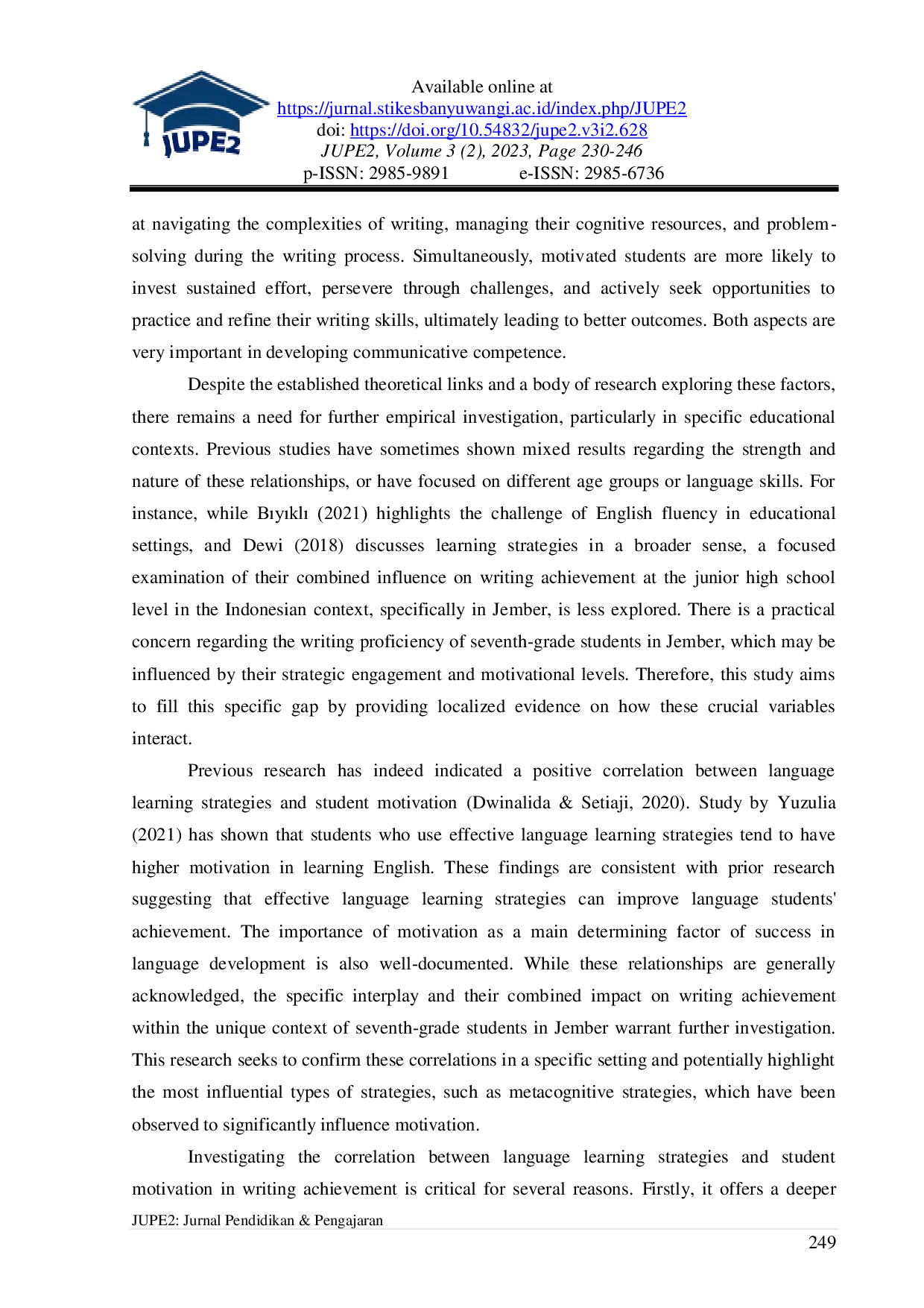 JURIS The Correlation between Language Learning Strategy and Student Motivaton in Writing Achievement