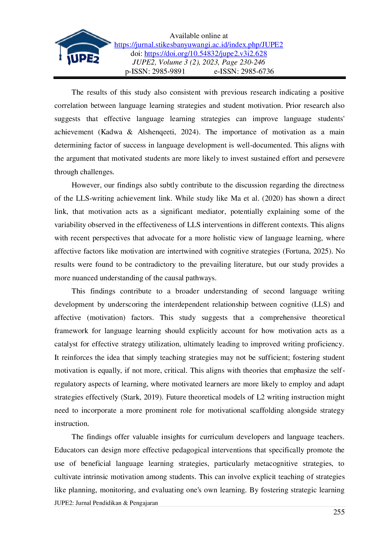 JURIS The Correlation between Language Learning Strategy and Student Motivaton in Writing Achievement