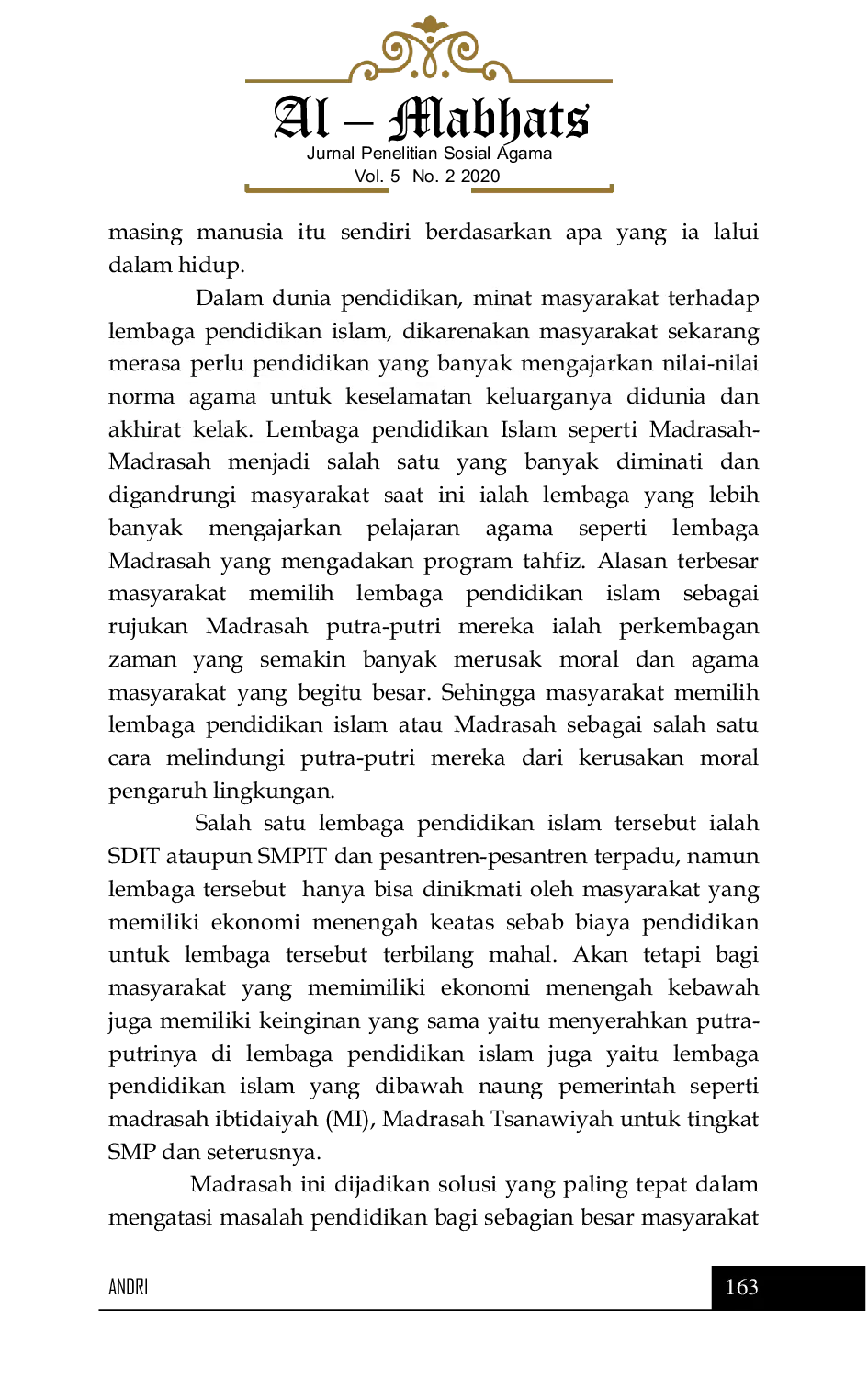 JURIS Minat Masyarakat Terhadap Lembaga Pendidikan Islam