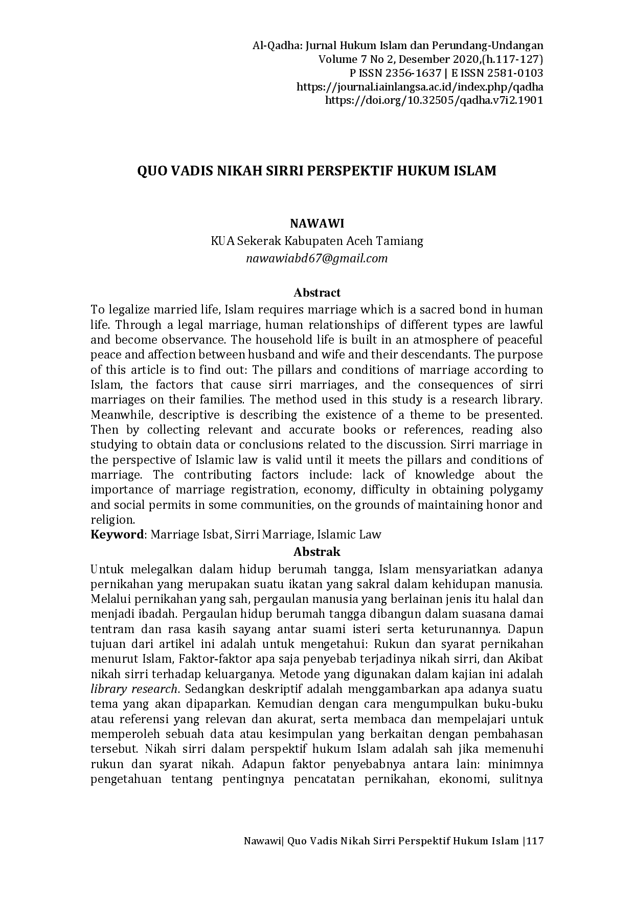 juris Quo Vadis Nikah Sirri Perspektif Hukum Islam