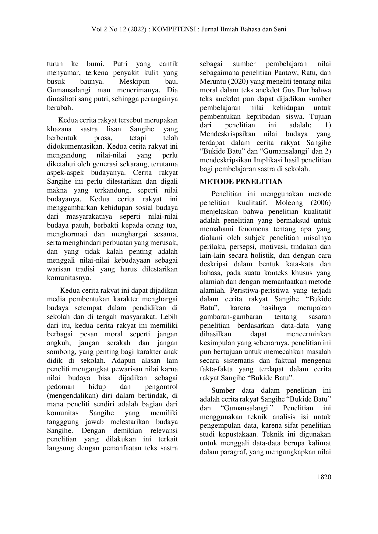 JURIS Nilai Nilai Budaya dalam Cerita Rakyat Sangihe Bukide Batu dan Gumansalangi dan Implikasinya bagi Pembelajaran Sastra di Sekolah