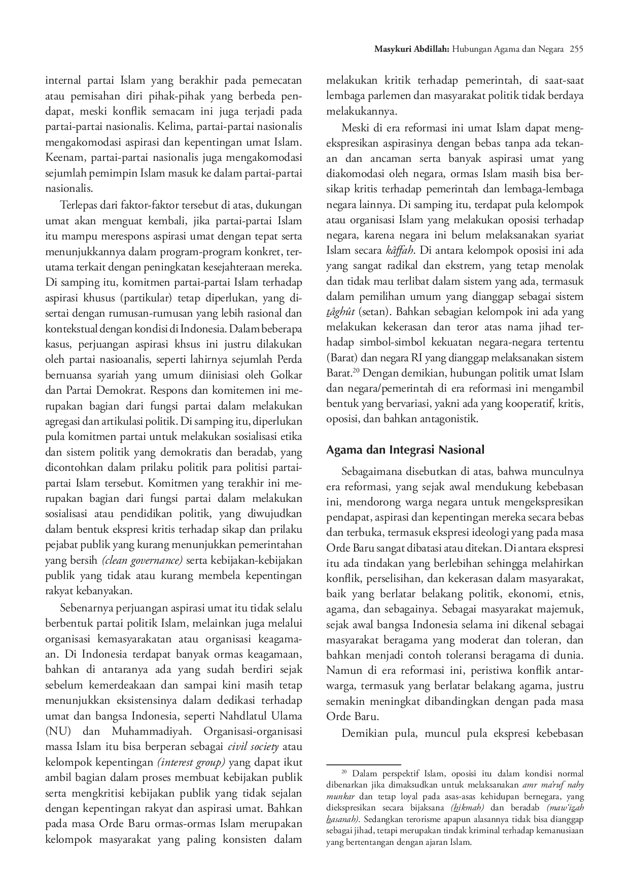 juris Hubungan Agama dan Negara dalam Konteks Modernisasi Politik di Era Reformasi
