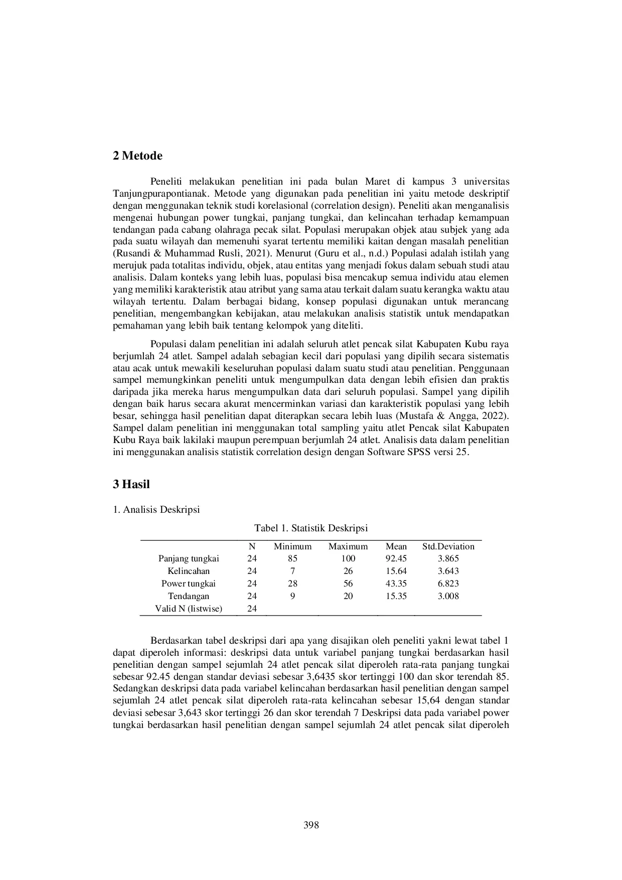 JURIS Hubungan Antara Power Tungkai Panjang Tungkai Dan Kelincahan Terhadap Kemampuan Tendangan Pencak Silat Kabupaten Kubu Raya