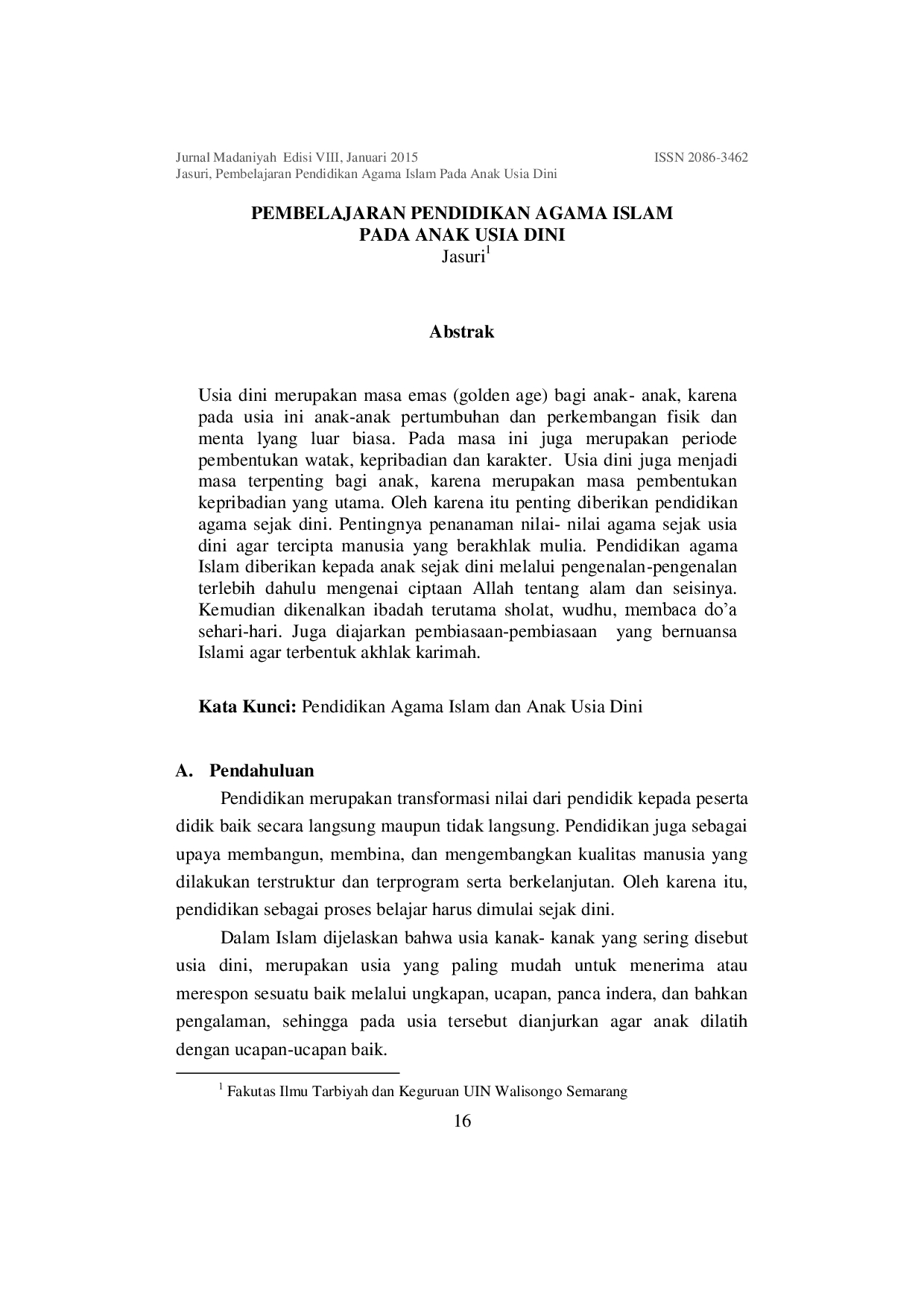 juris Islamic Religious Education in Early Childhood