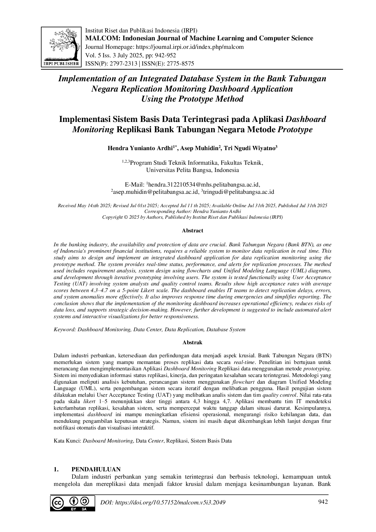 JURIS Implementasi Sistem Basis Data Terintegrasi pada Aplikasi Dashboard Monitoring Replikasi Bank Tabungan Negara Metode Prototype