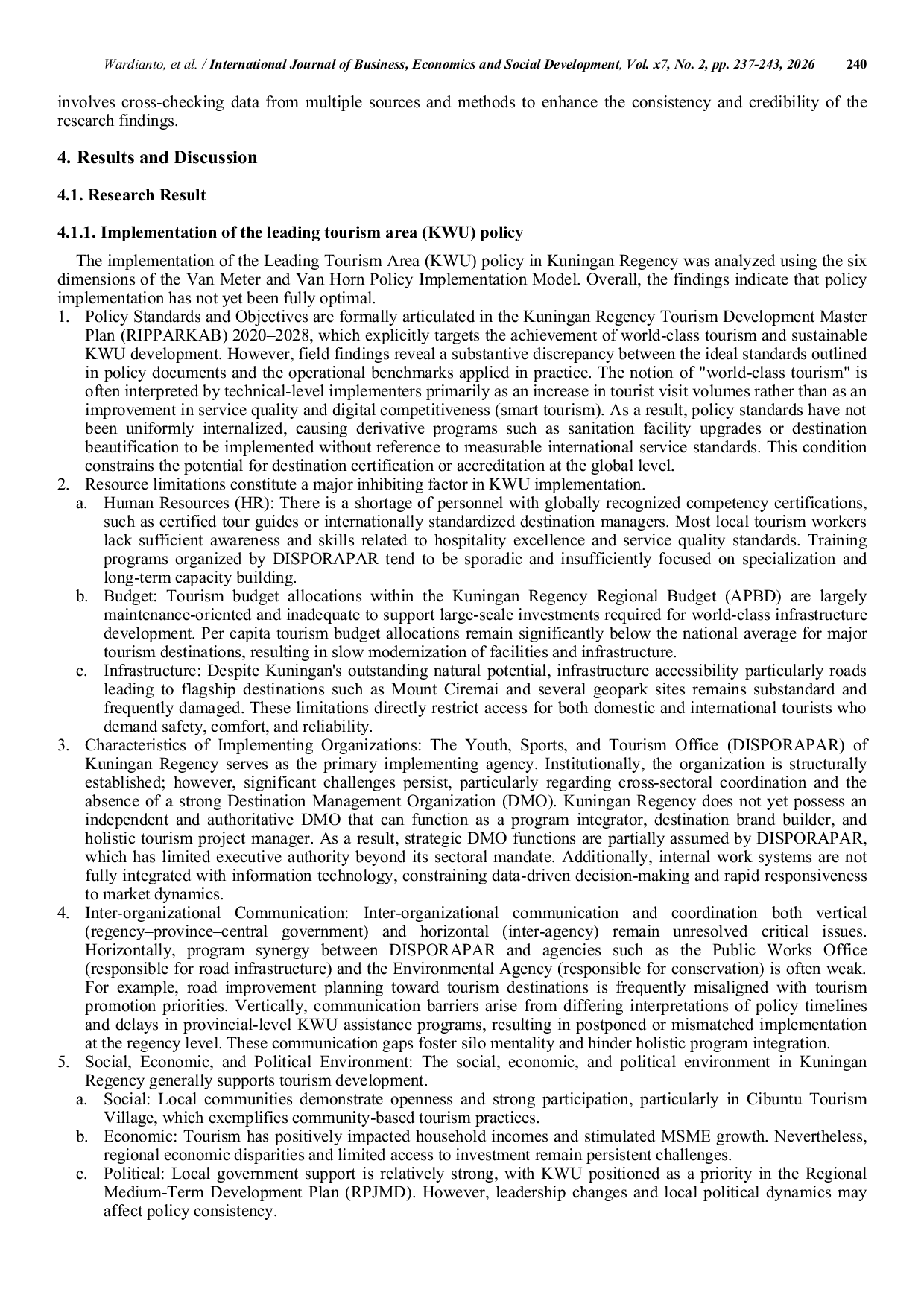 JURIS Realizing World Class Tourism Through the Development of Leading Tourism Areas An Analysis of Policy Implementation in Kuningan Regency
