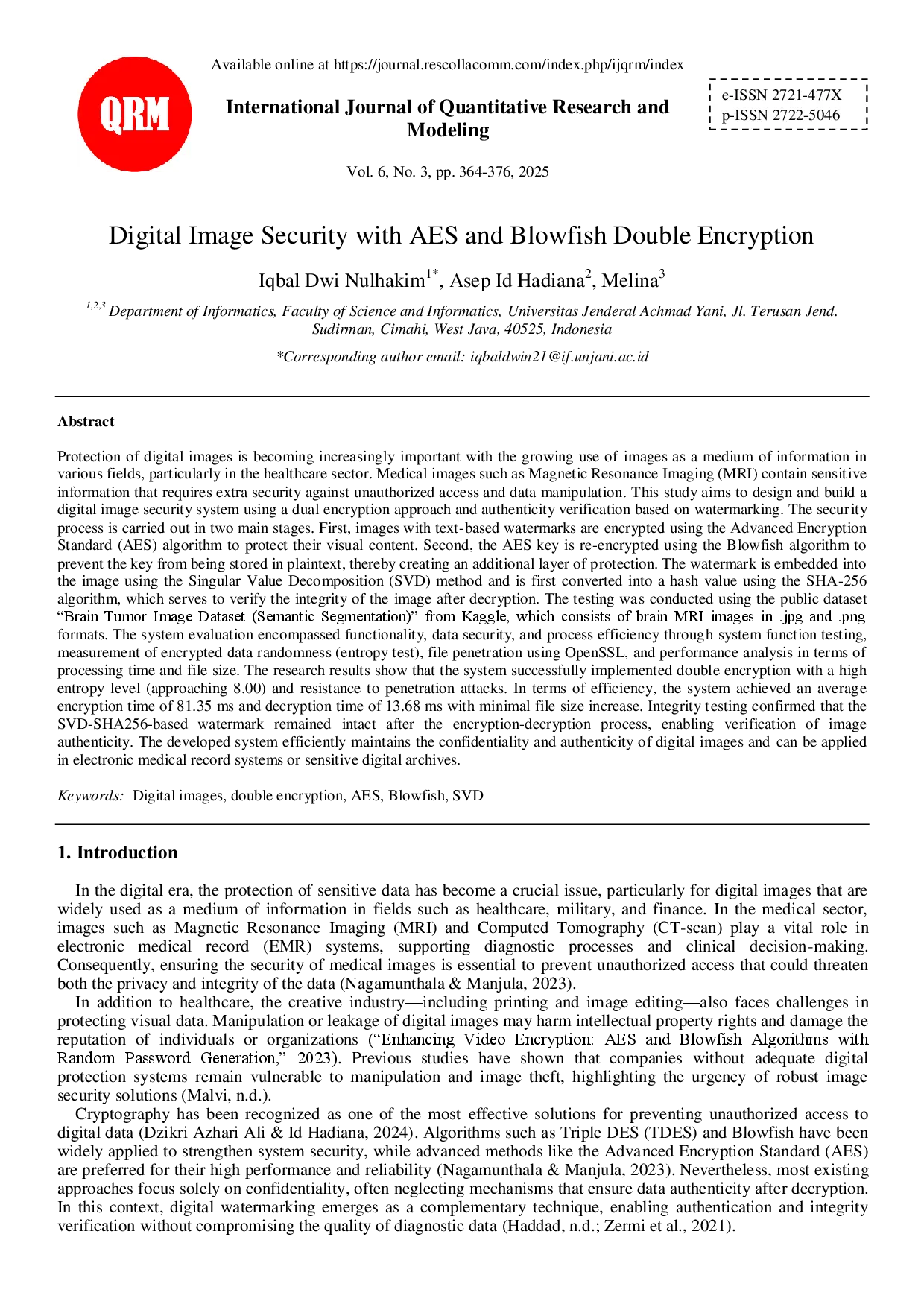 juris Digital Image Security with AES and Blowfish Double Encryption
