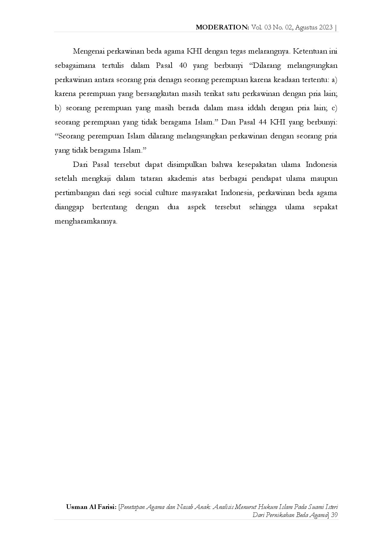 juris PENETAPAN AGAMA DAN NASAB ANAK Analisis Menurut Hukum Islam Pada Suami Isteri Dari Pernikahan Beda Agama