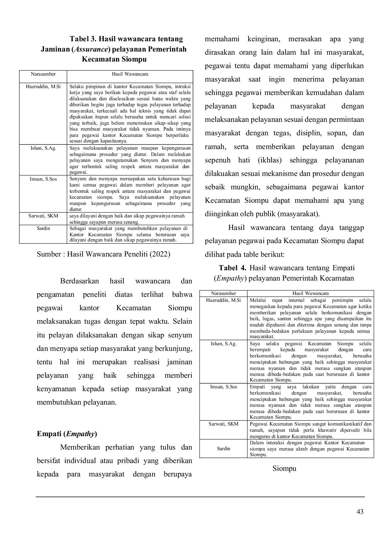 JURIS Kualitas Pelayanan Publik Pada Kantor Camat Siompu Kabupaten Buton Selatan