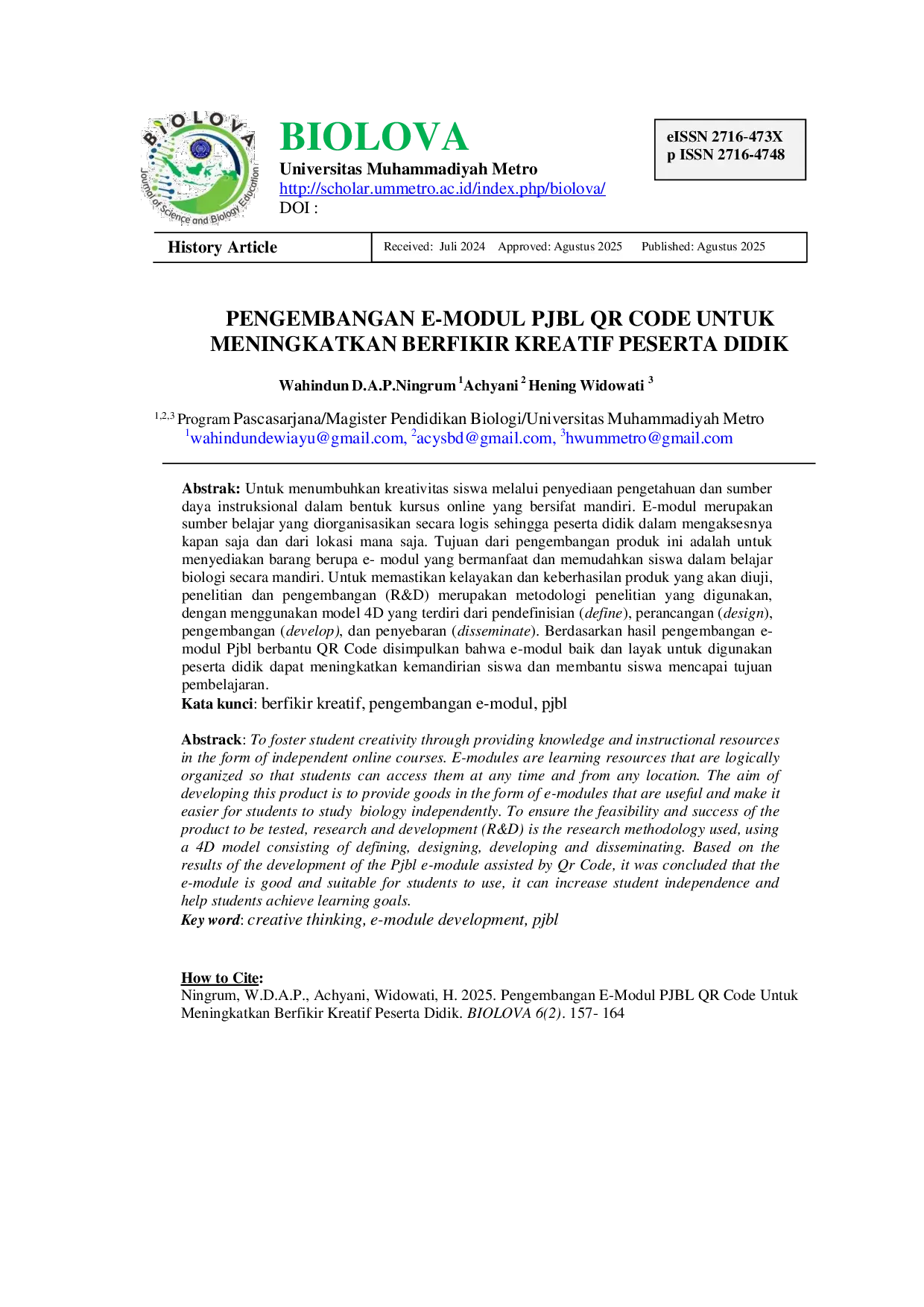 JURIS PENGEMBANGAN E MODUL PJBL QR CODE UNTUK MENINGKATKAN BERFIKIR KREATIF PESERTA DIDIK