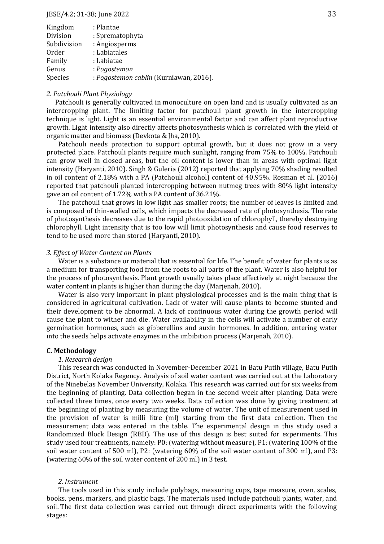 JURIS The Effect of Groundwater Content on The Growth of Patchouli Pogostemon cablin in Batu Putih Village Batu Putih District Kolaka Utara Regency