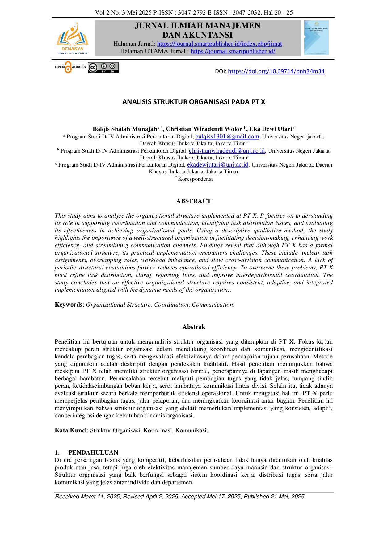 juris Analisis Struktur Organisasi pada PT X